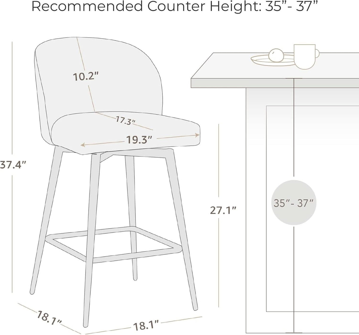 Counter Height Bar Stools Set of 3 26in Grey Faux Leather