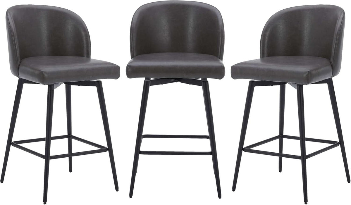 Counter Height Bar Stools Set of 3 26in Grey Faux Leather
