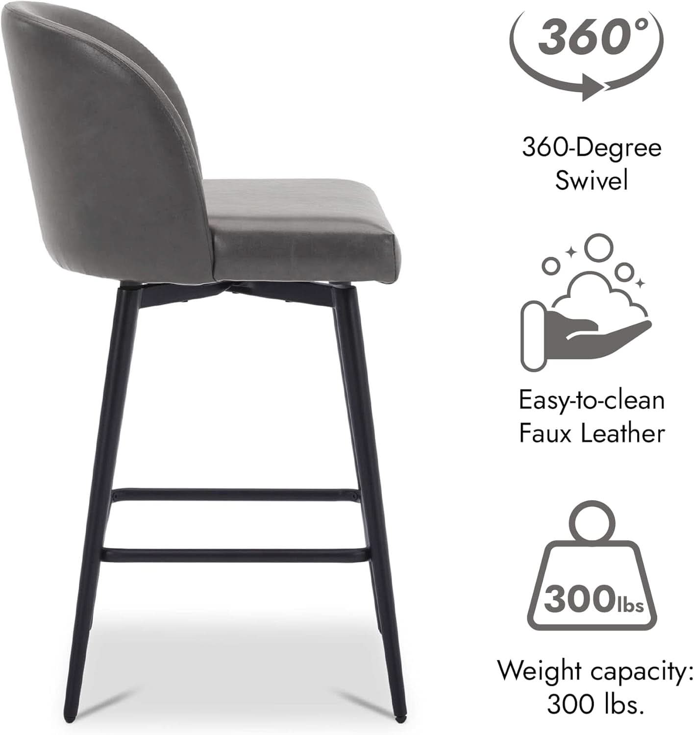 Counter Height Bar Stools Set of 3 26in Grey Faux Leather