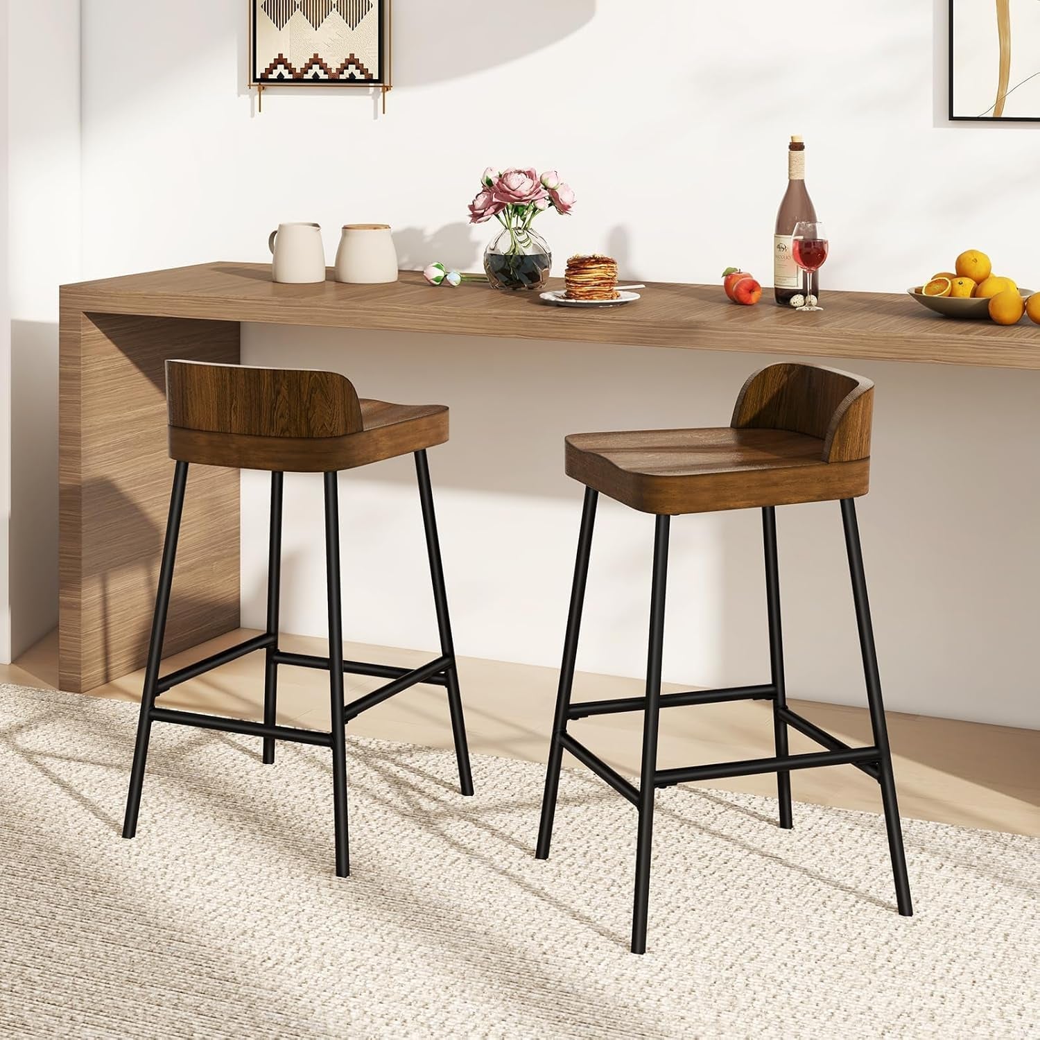 Counter Height Bar Stools Set of Two with Backrest