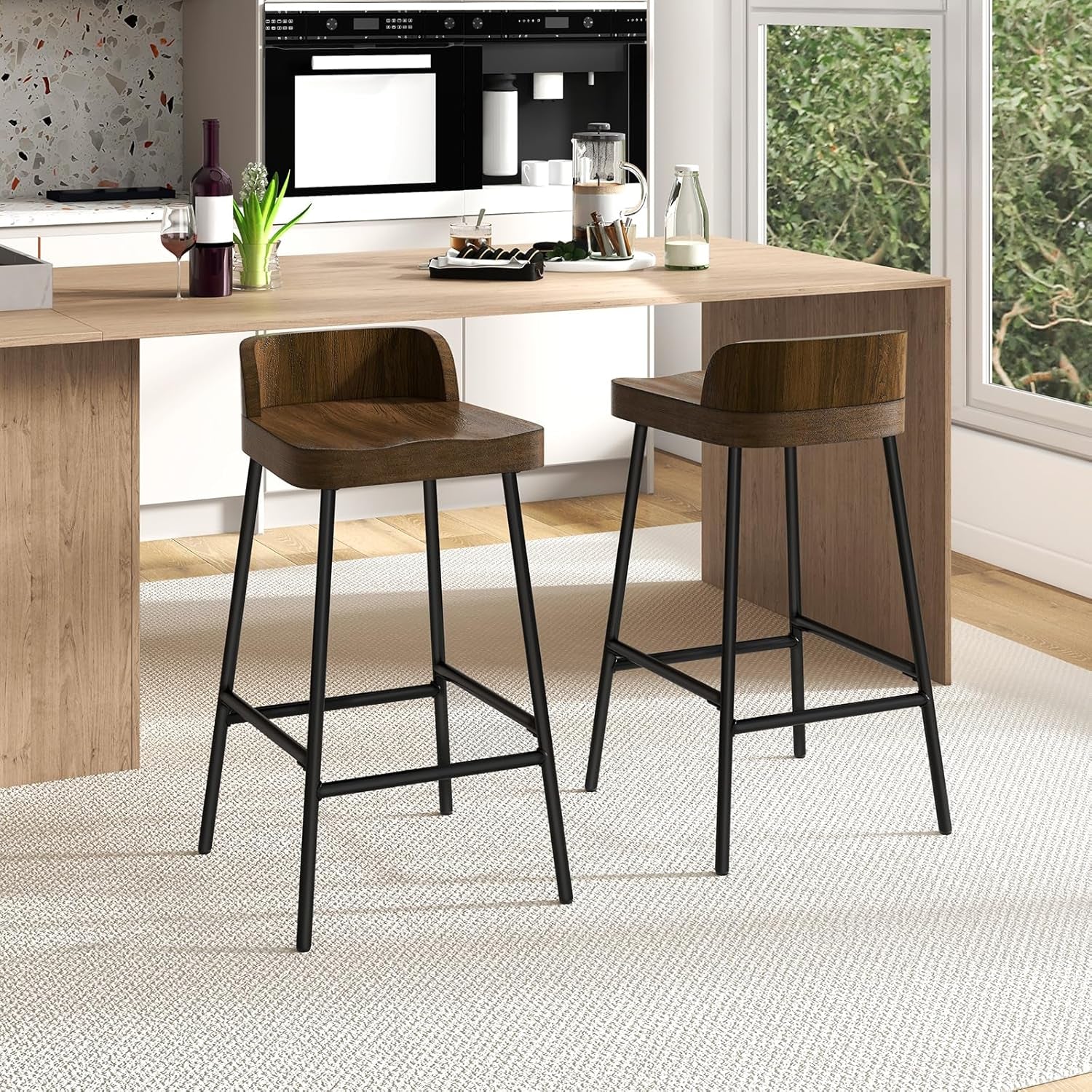 Counter Height Bar Stools Set of Two with Backrest