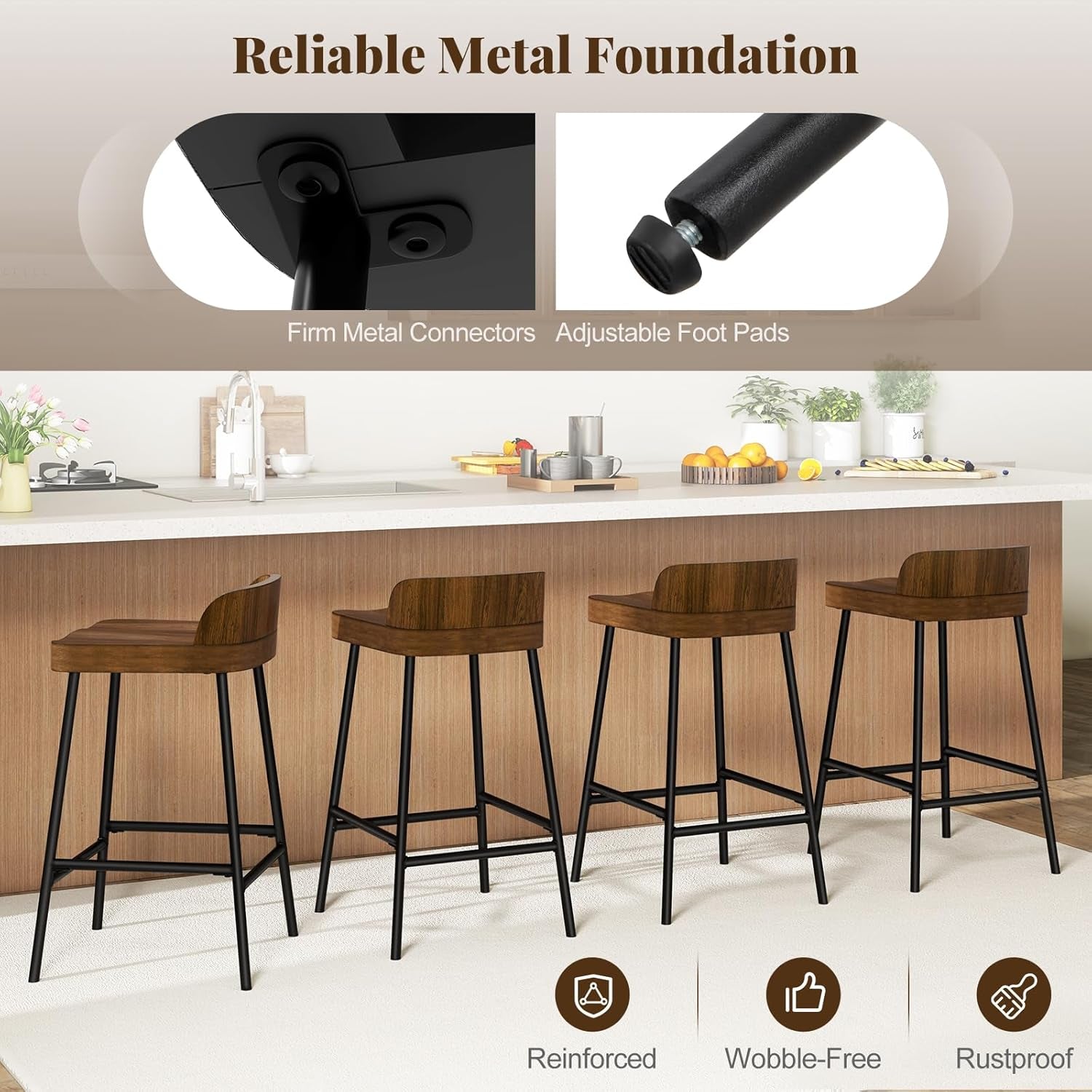 Counter Height Bar Stools Set of Two with Backrest