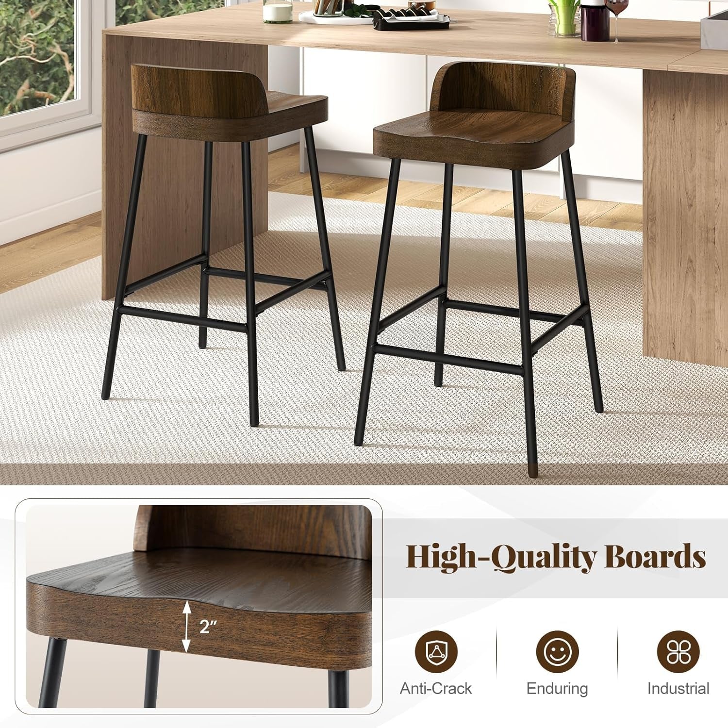 Counter Height Bar Stools Set of Two with Backrest