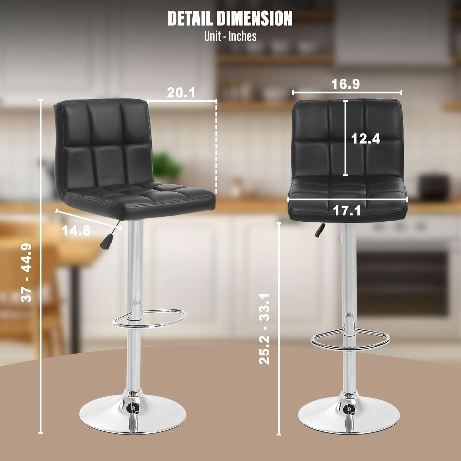 Counter Height Black Bar Stools Set Of 2 For Kitchen