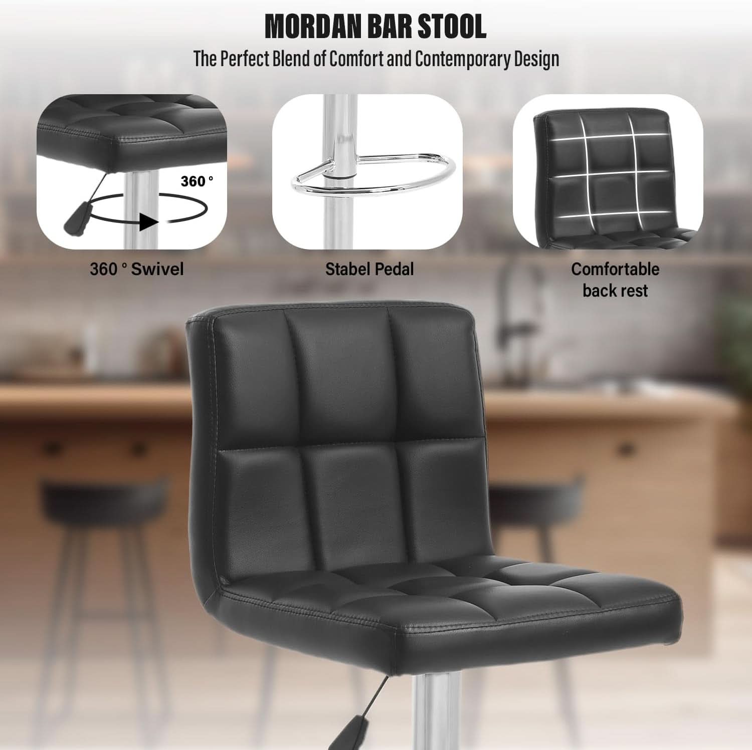 Counter Height Black Bar Stools Set Of 2 For Kitchen