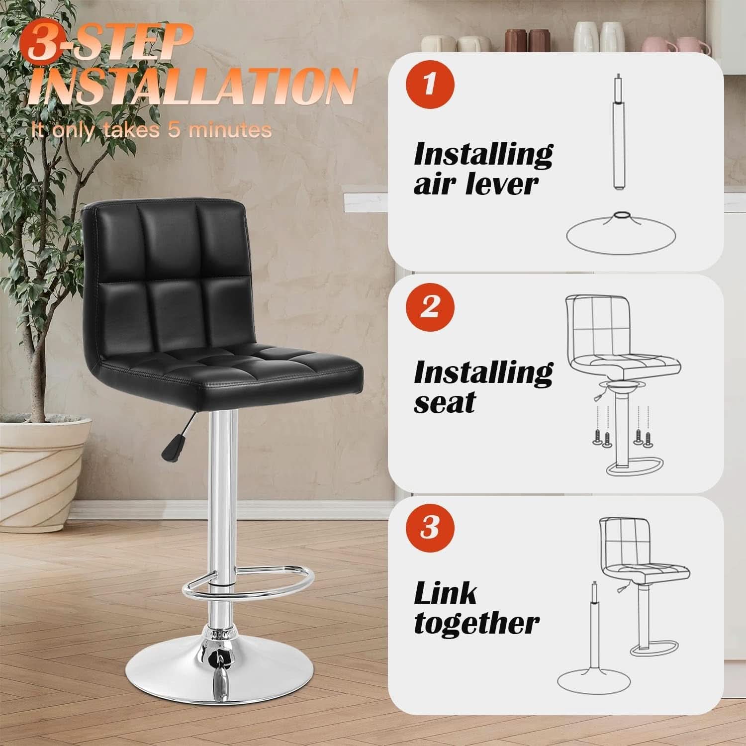 Counter Height Black Bar Stools Set Of 2 For Kitchen