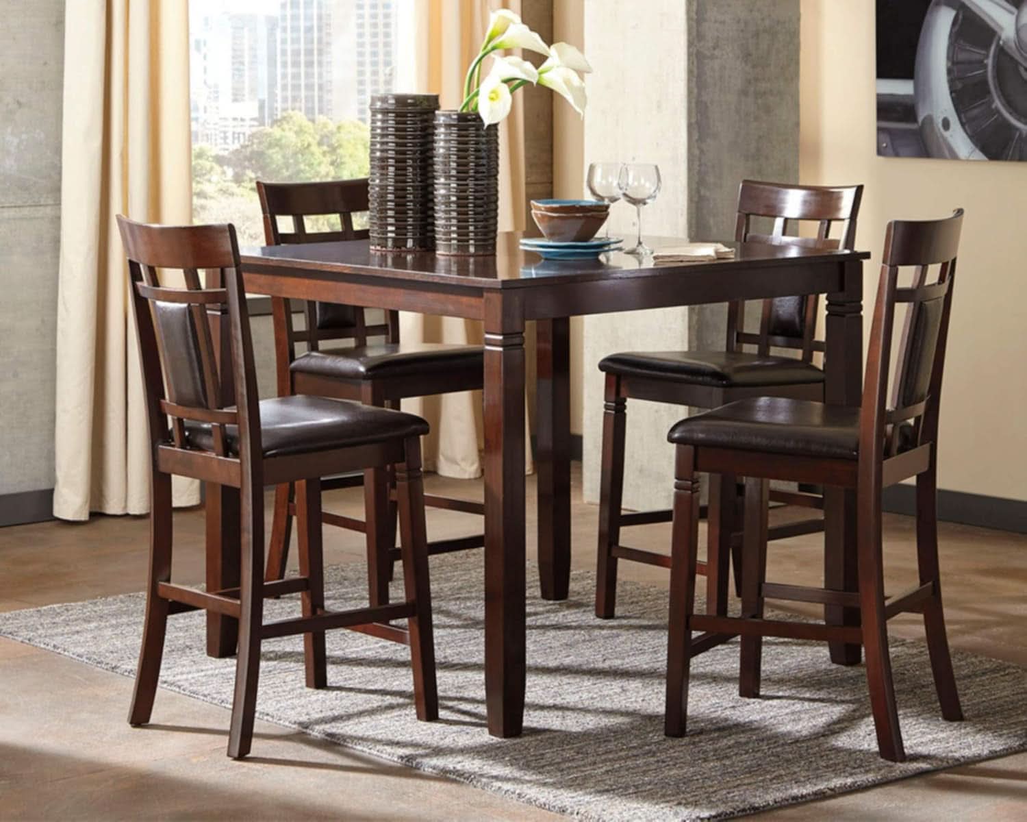 Counter Height Dining Set Brown With Table And 4 Barstools