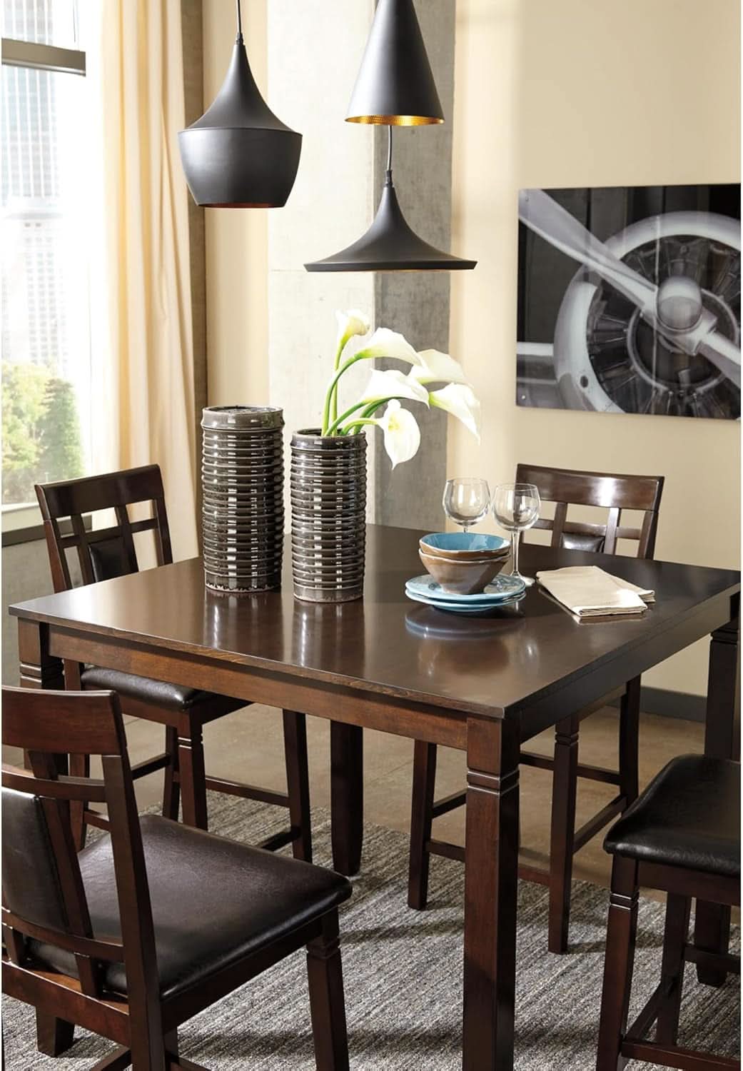 Counter Height Dining Set Brown With Table And 4 Barstools