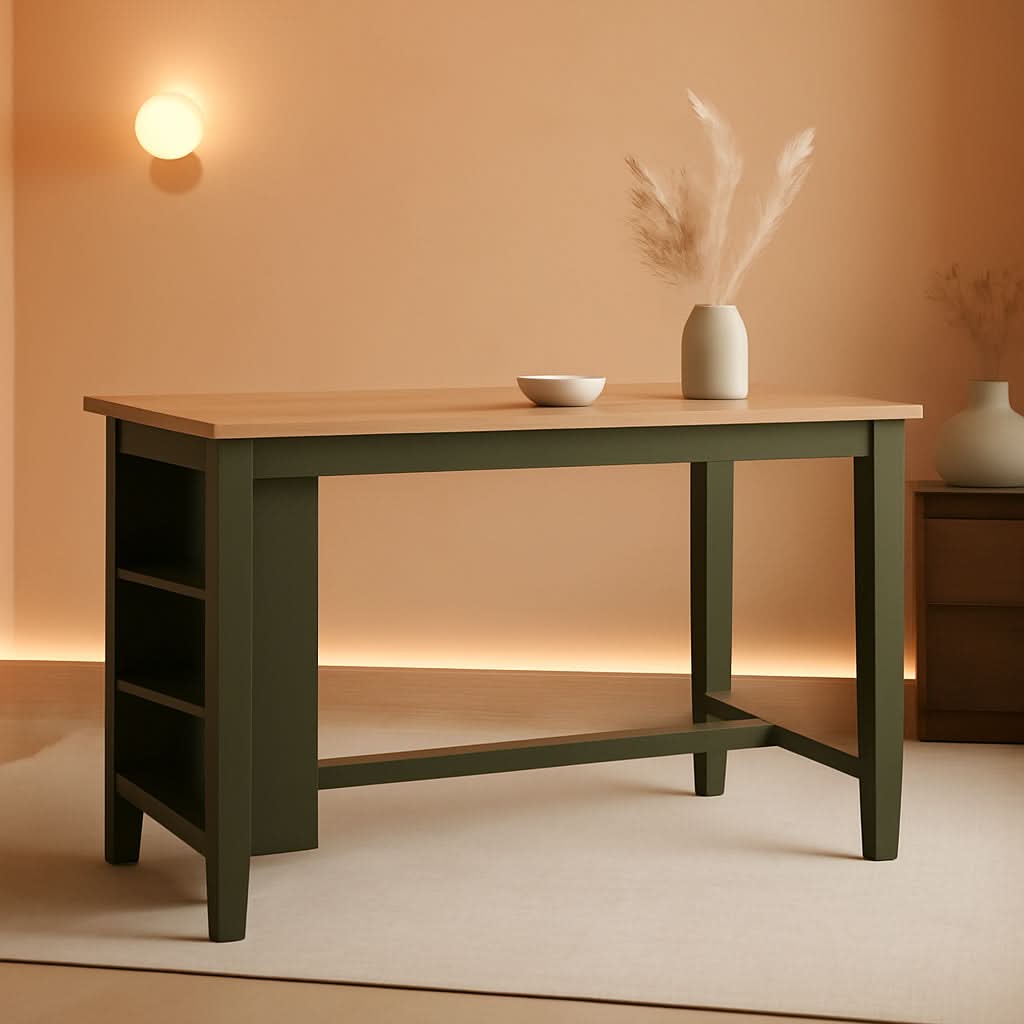 Counter Height Dining Table With 3 Shelves In Brown Green