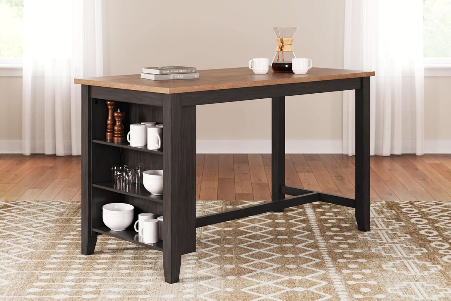Counter Height Dining Table With 3 Shelves Trestle Base