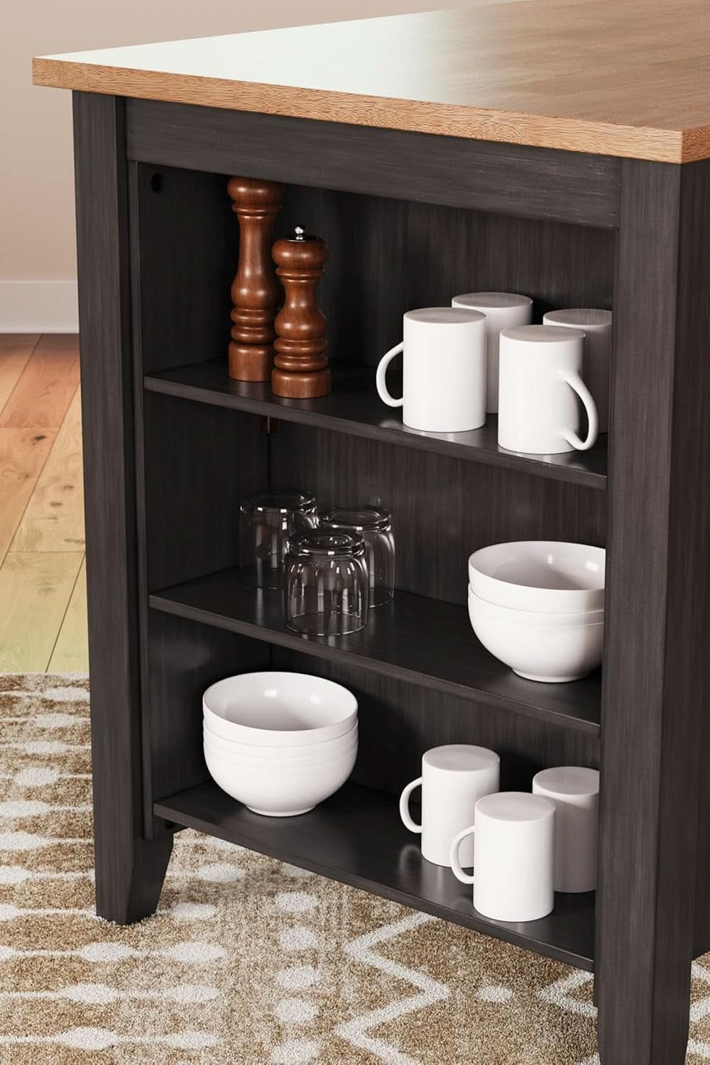 Counter Height Dining Table With 3 Shelves Trestle Base