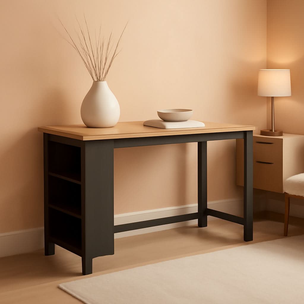 Counter Height Dining Table With 3 Shelves Trestle Base