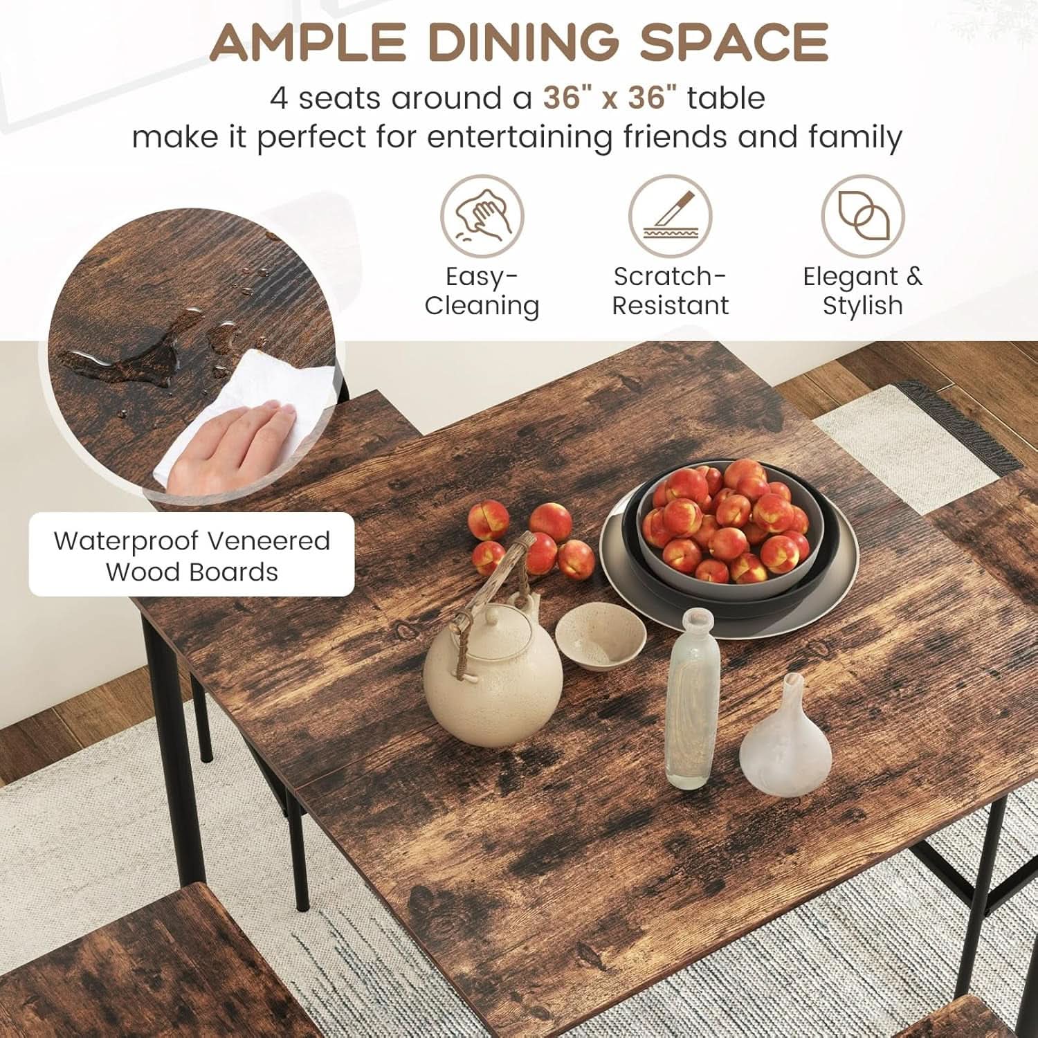 Counter Height Industrial Dining Table Set 36x36 Bar Stools