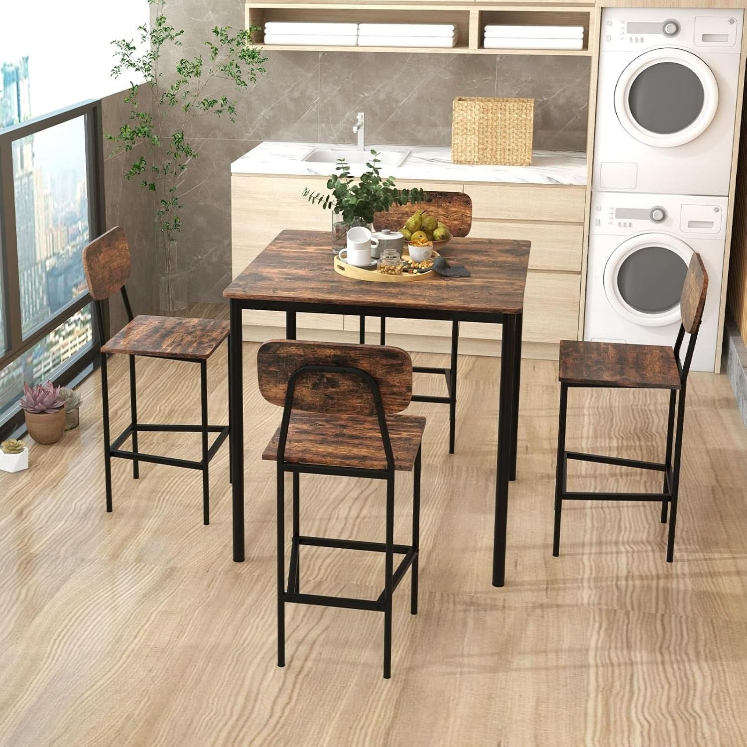 Counter Height Industrial Dining Table Set 36x36 Bar Stools