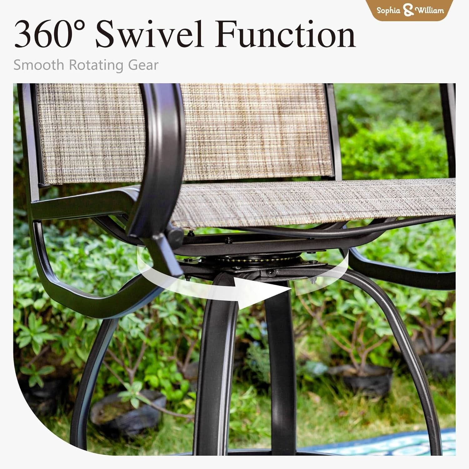 Counter Height Outdoor Bar Set With 2 Swivel Chairs