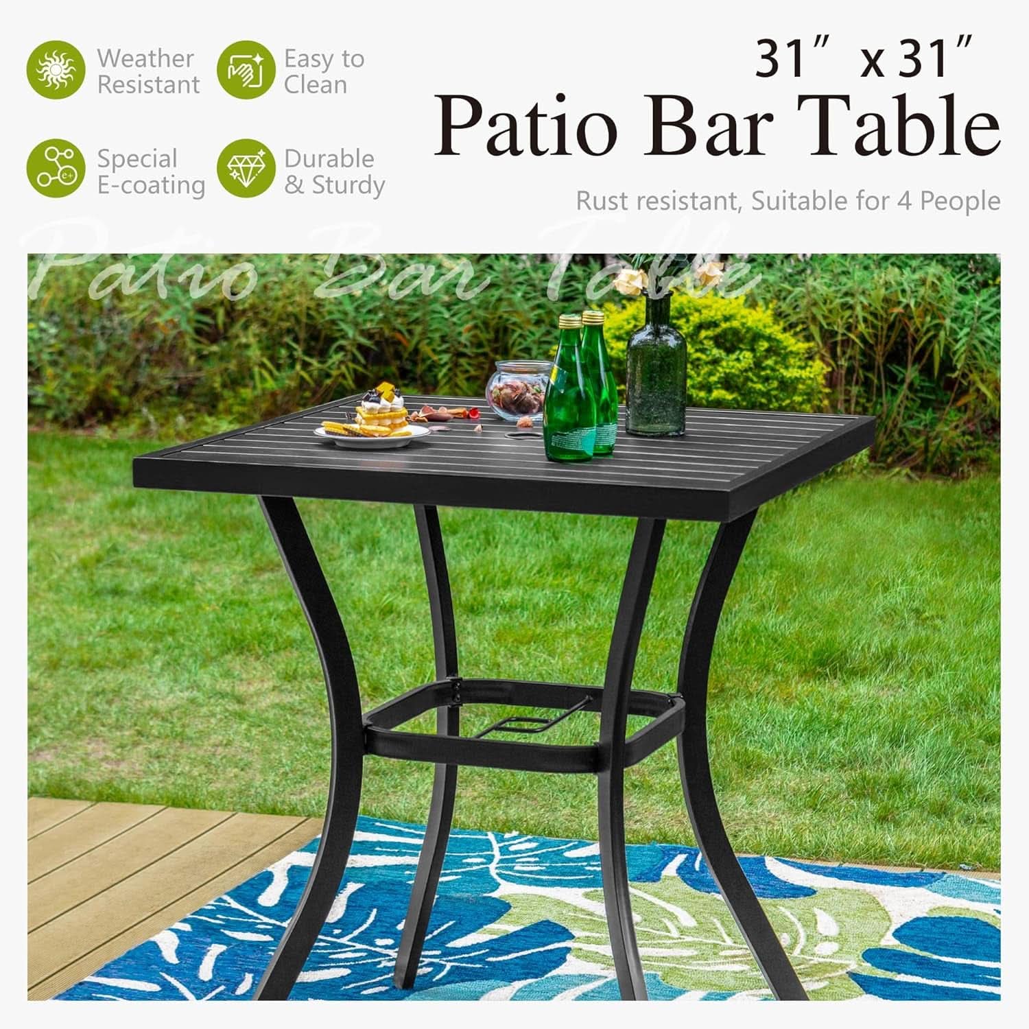 Counter Height Outdoor Bar Set With 2 Swivel Chairs