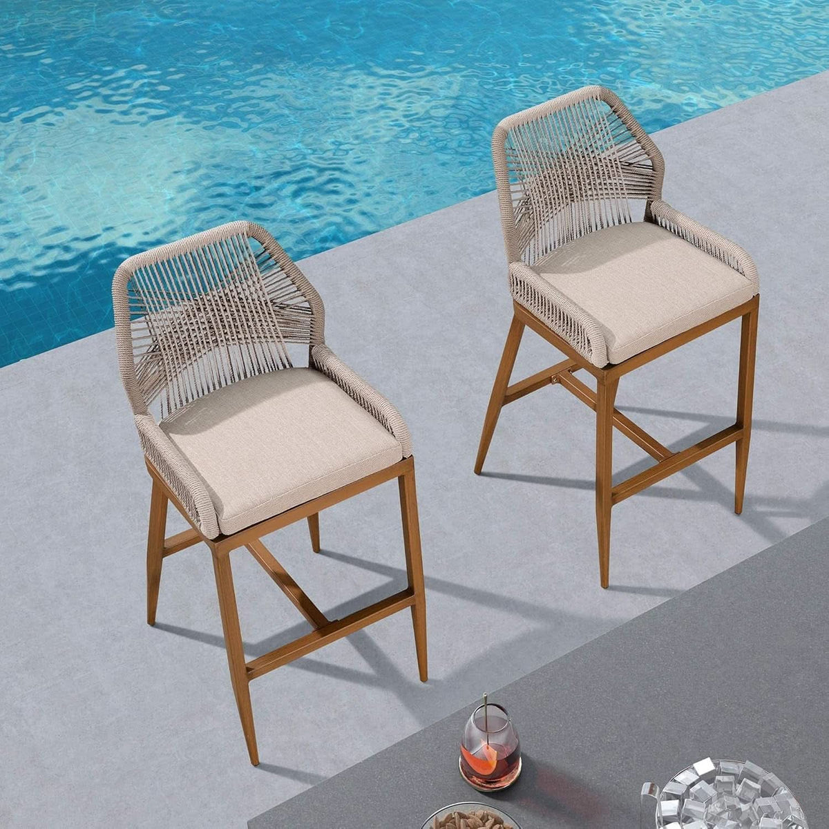 Counter Height Rattan Bar Stools Set Of 4 Outdoor Patio