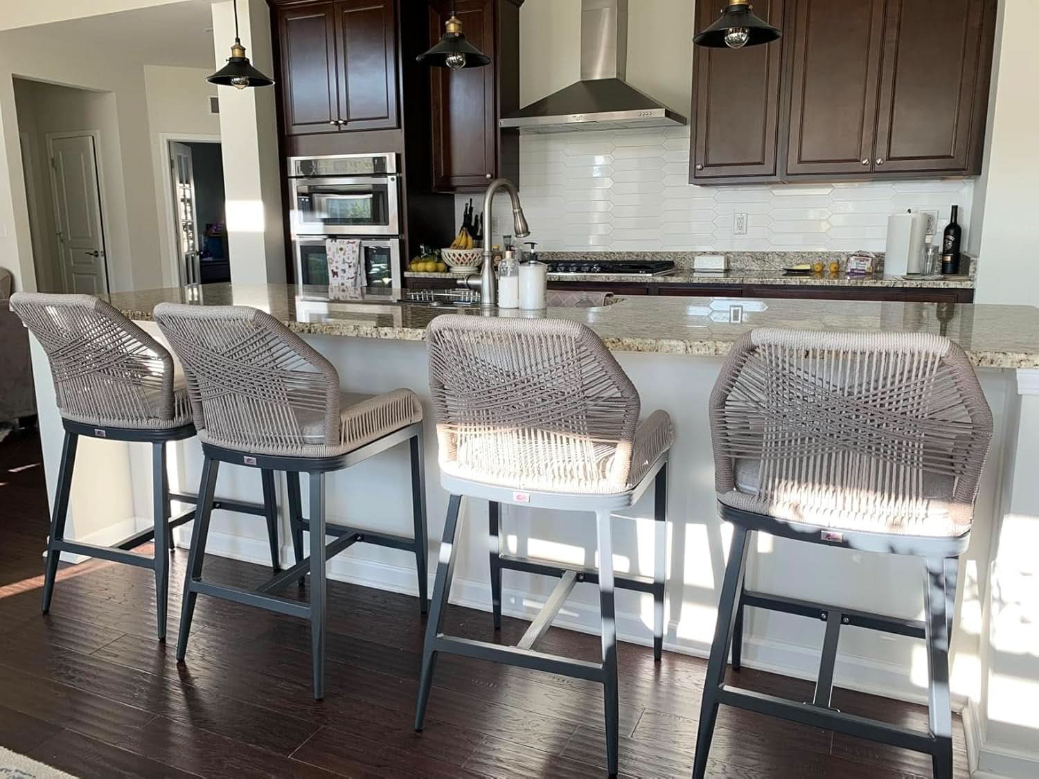 Counter Height Rattan Bar Stools Set Of 4 With Back