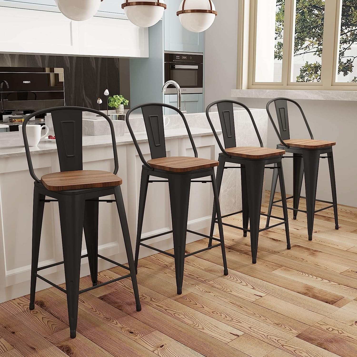 Counter Height Swivel Bar Chairs With Back Set Of 4