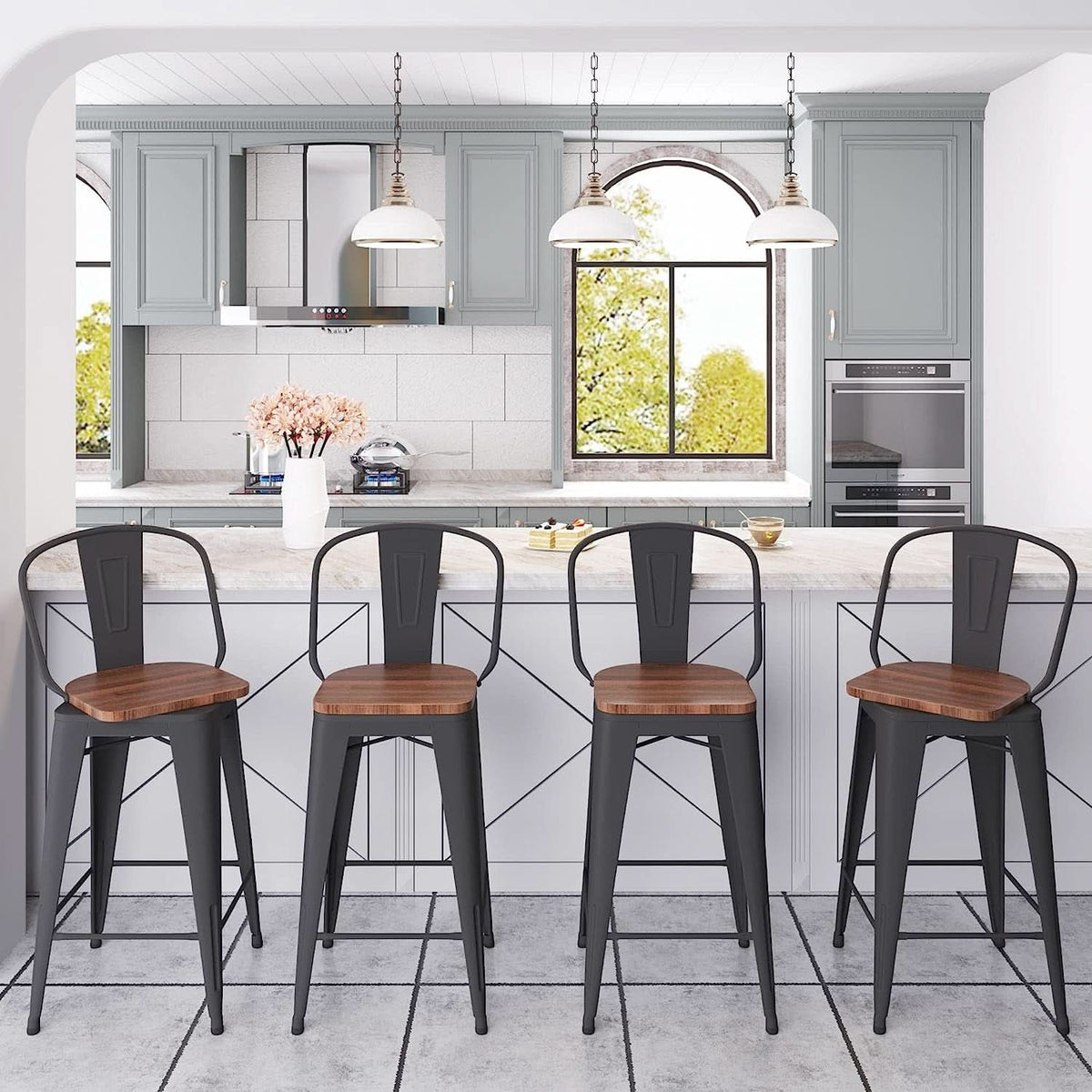 Counter Height Swivel Bar Chairs With Back Set Of 4