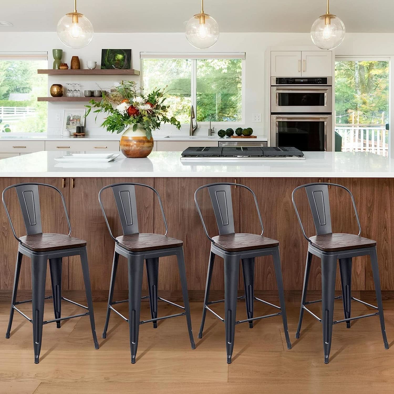 Counter Height Swivel Bar Chairs With Back Set Of 4