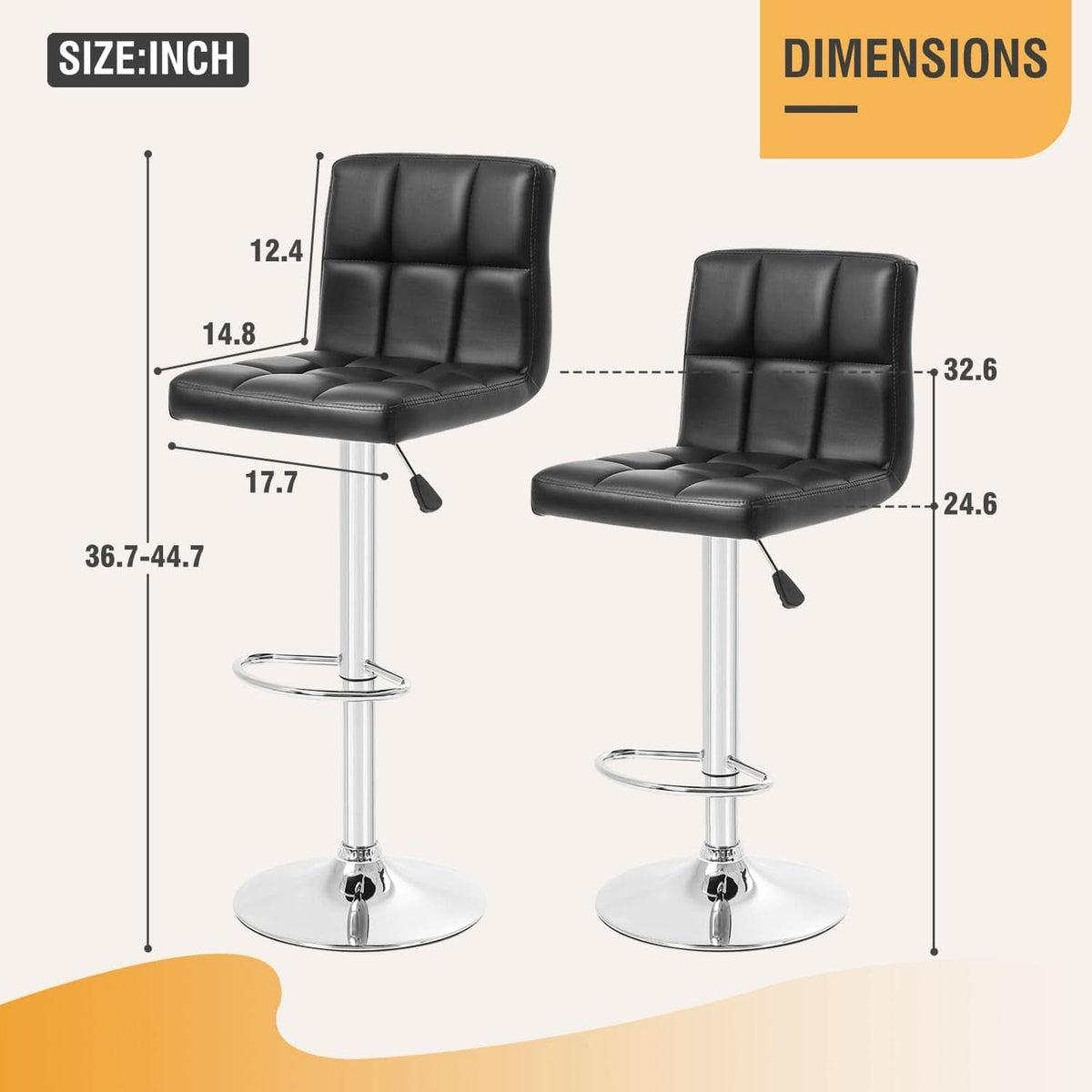 Counter Height Swivel Bar Stool Set Of 2 PU Leather Black