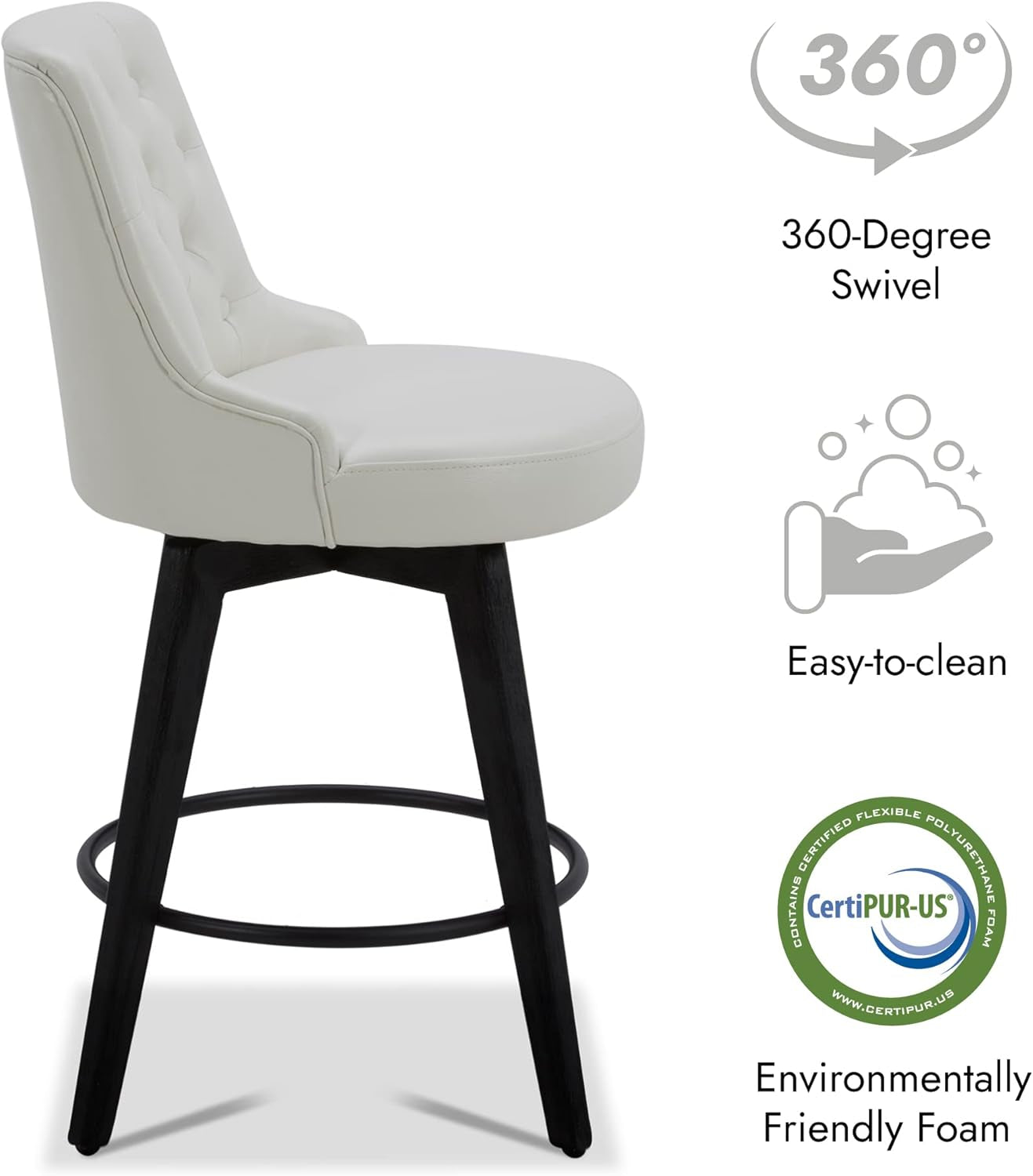 Counter Height Swivel Bar Stool White Faux Leather 26 Inch