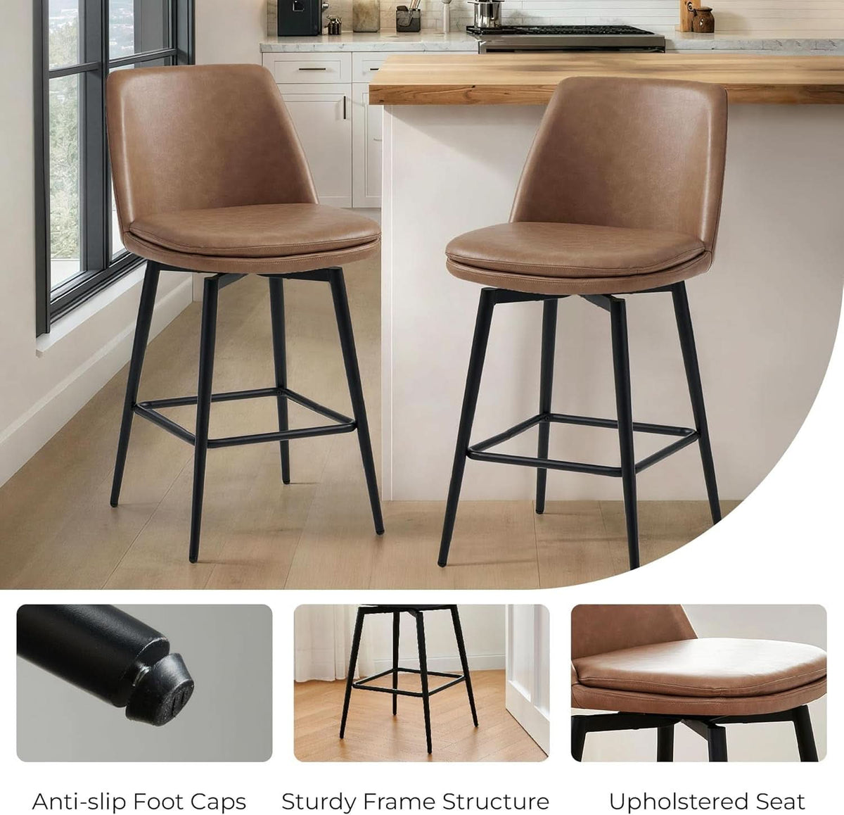 Counter Height Swivel Barstools Set of Four Stylish Comfort