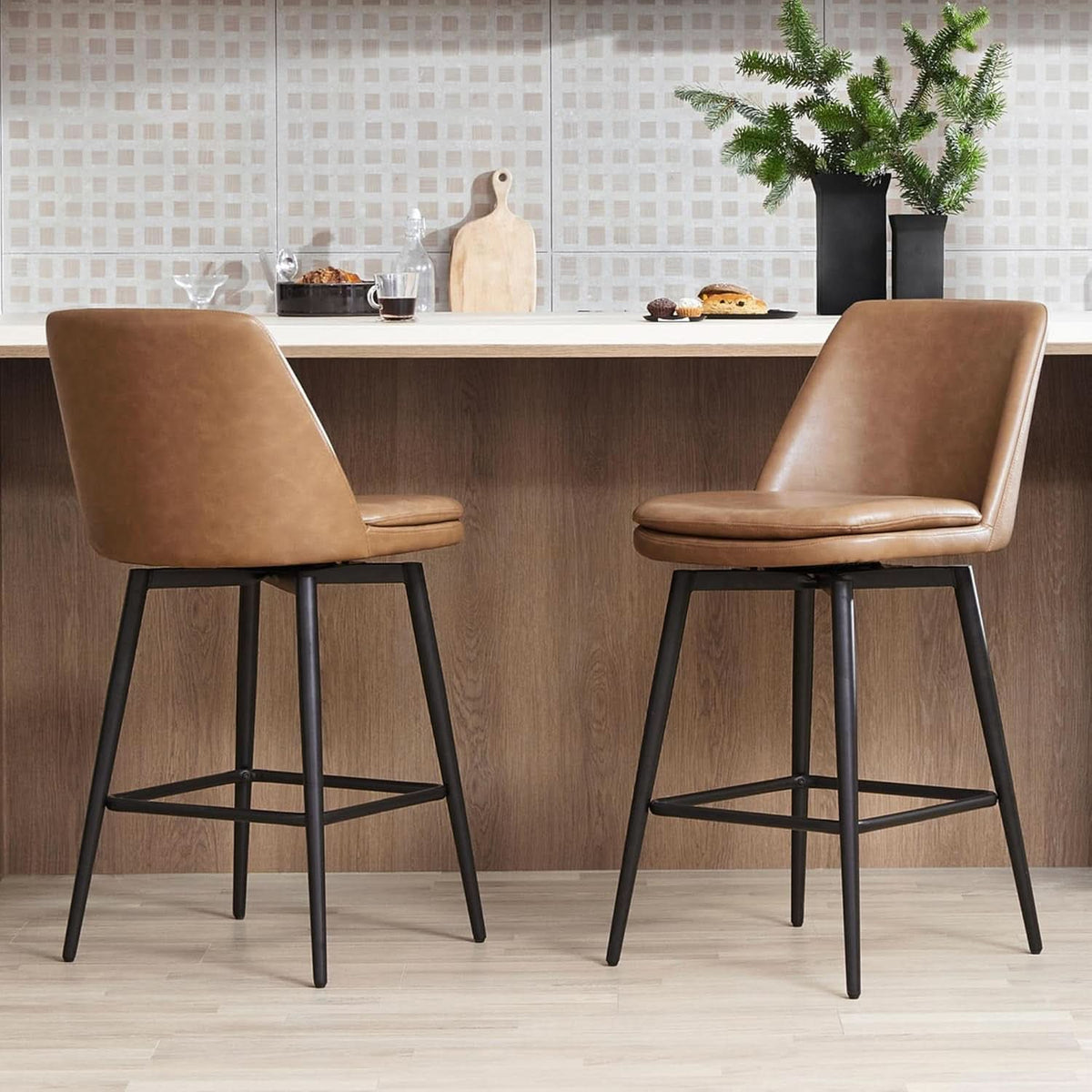 Counter Height Swivel Barstools Set of Four Stylish Comfort