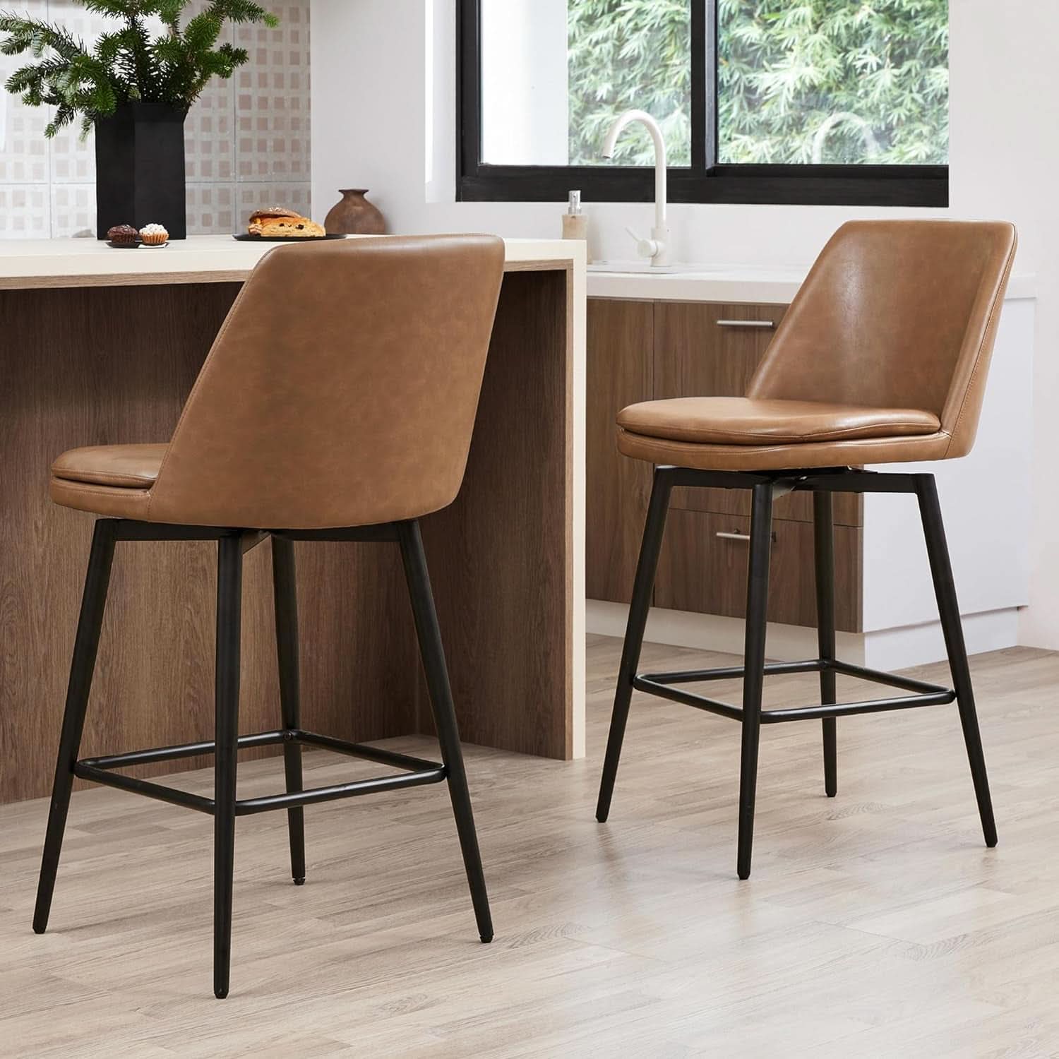 Counter Height Swivel Barstools Set of Four Stylish Comfort