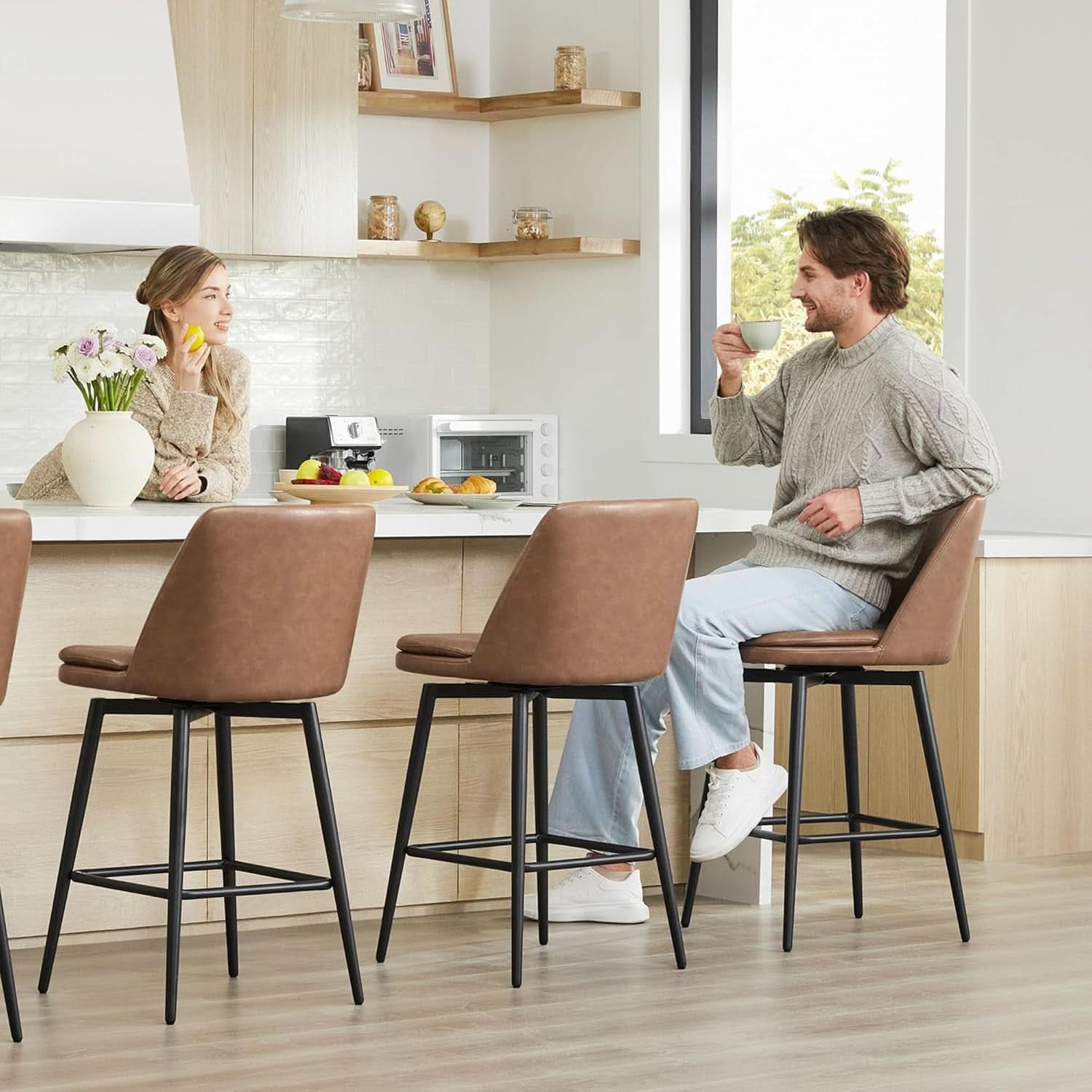Counter Height Swivel Barstools Set of Four Stylish Comfort