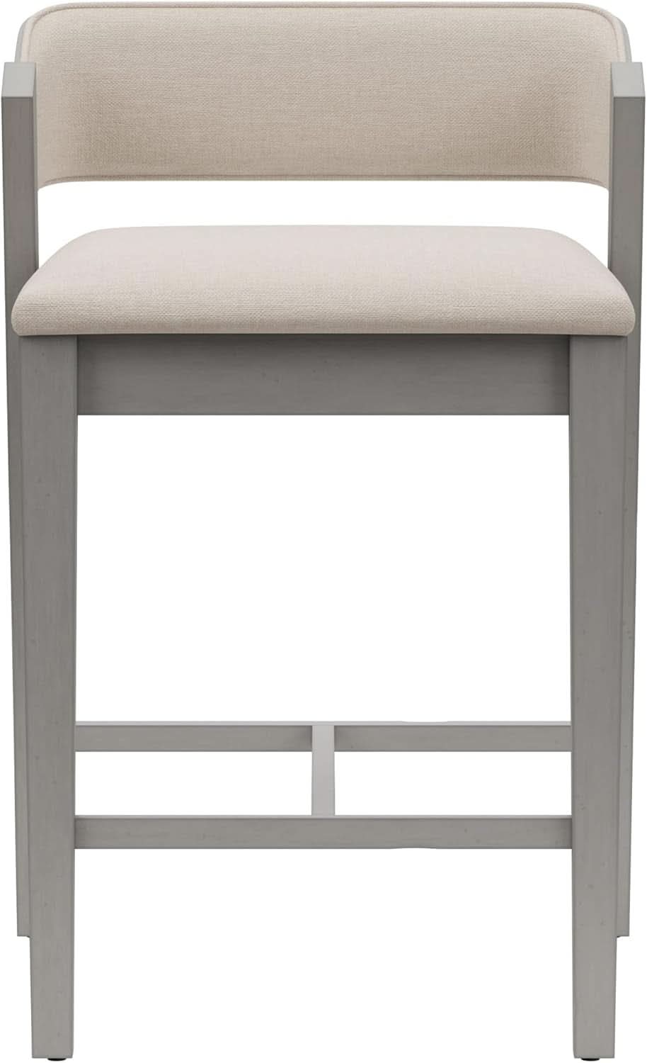 Counter Height Wood Stool Distressed Gray Upholstered Seat