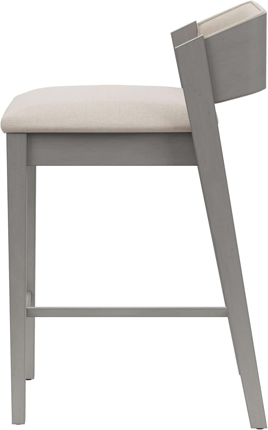 Counter Height Wood Stool Distressed Gray Upholstered Seat