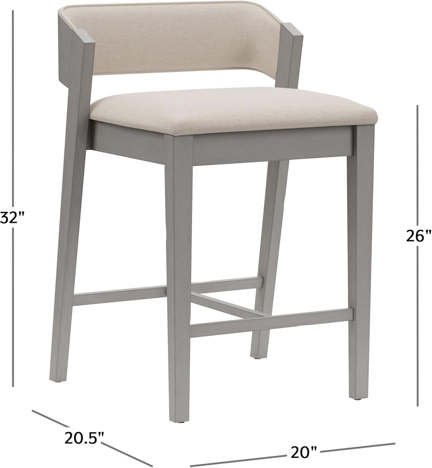 Counter Height Wood Stool Distressed Gray Upholstered Seat