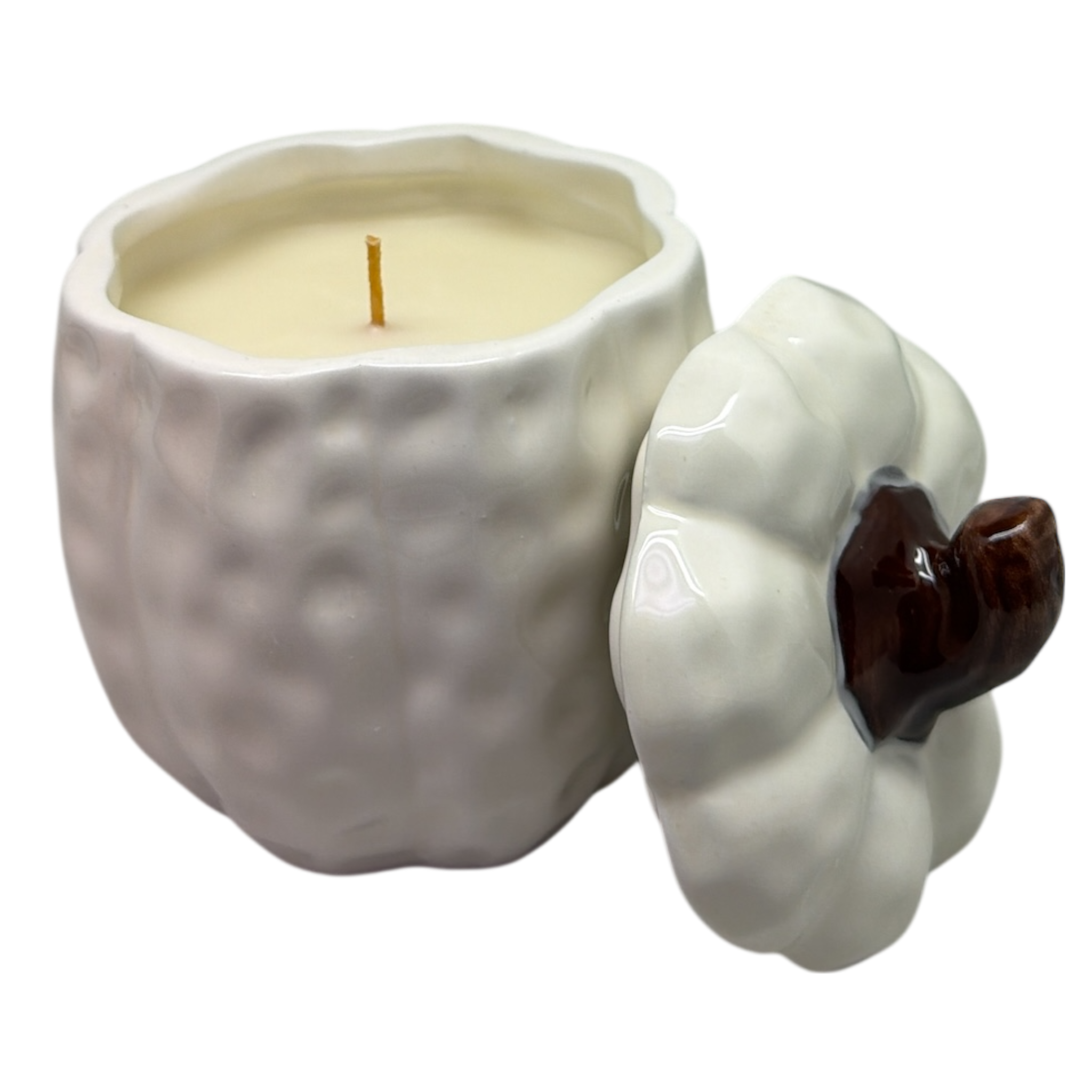 Covered Ceramic Pumpkin Jar Wax Candle - Cream
