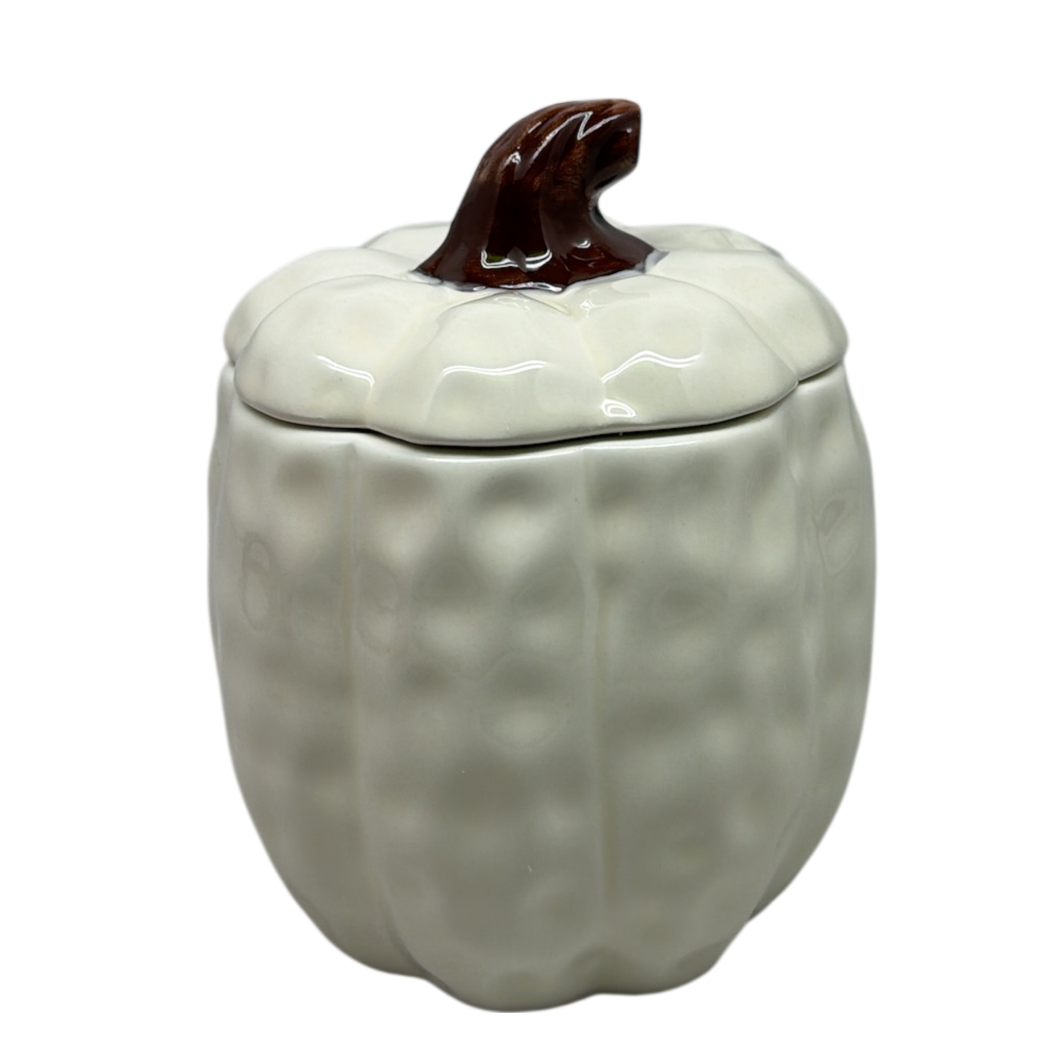 Covered Ceramic Pumpkin Jar Wax Candle - Cream