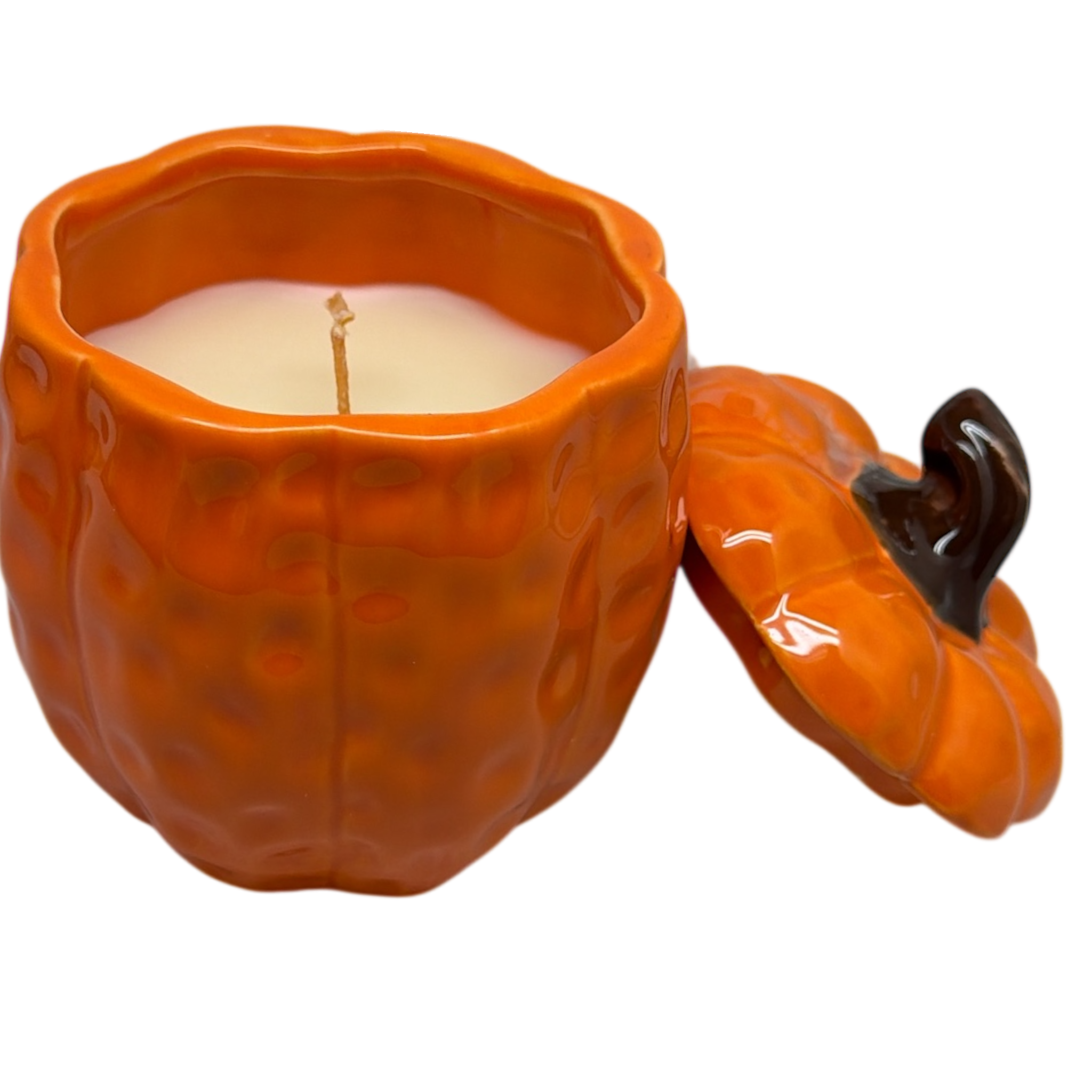 Covered Ceramic Pumpkin Jar Wax Candle - Orange