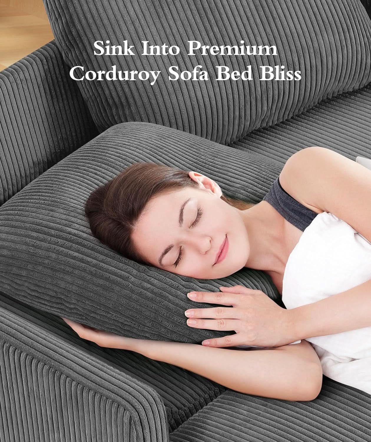 Cozy Corduroy Convertible Sofa Bed With Fluffy Pillows