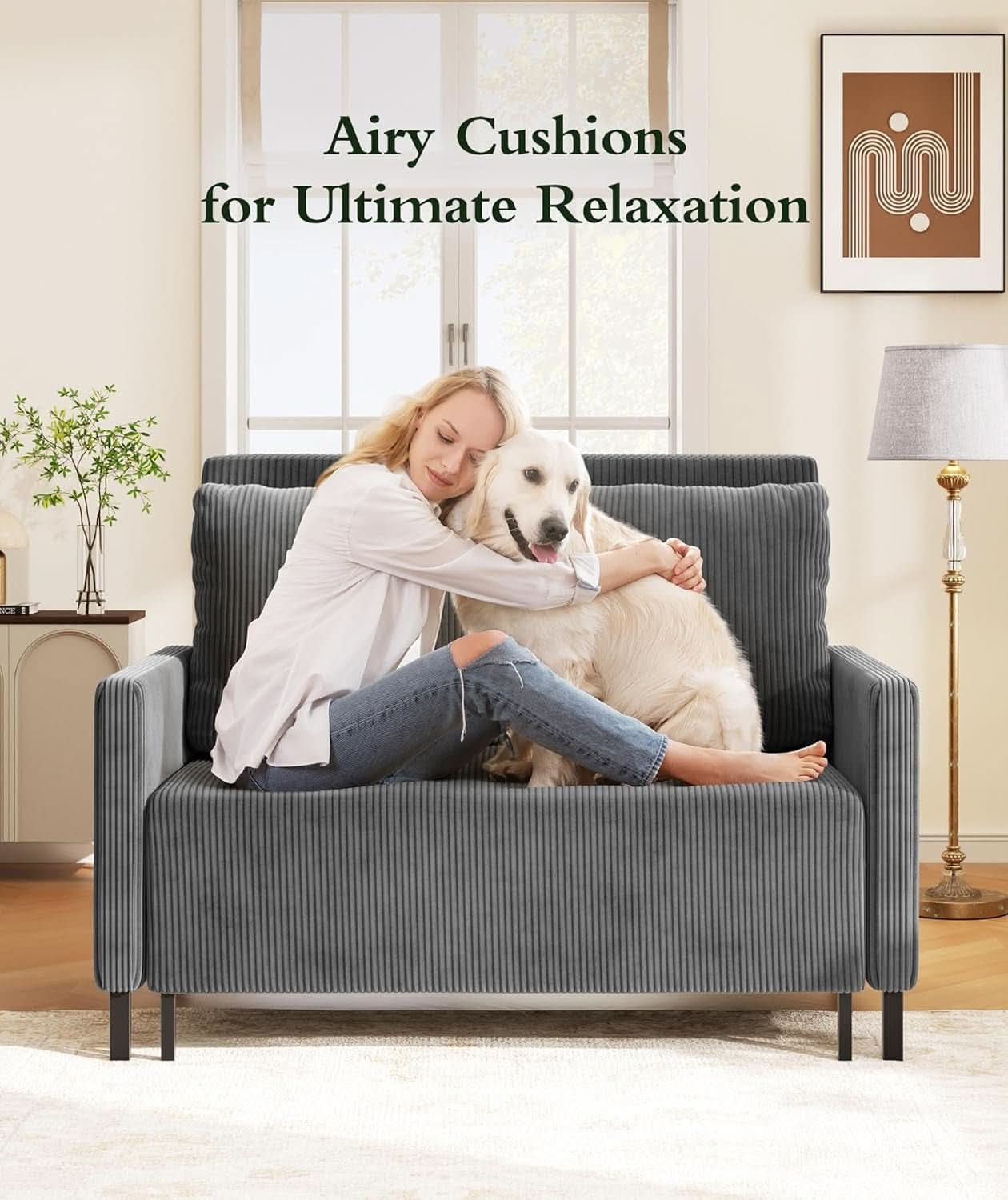 Cozy Corduroy Convertible Sofa Bed With Fluffy Pillows
