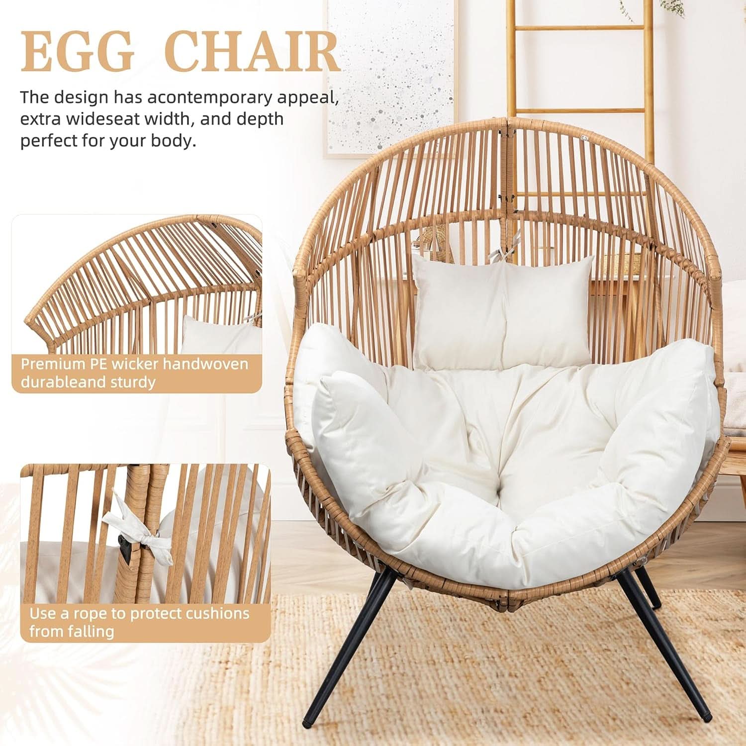 Cozy Outdoor Wicker Egg Chair with Soft Cushion