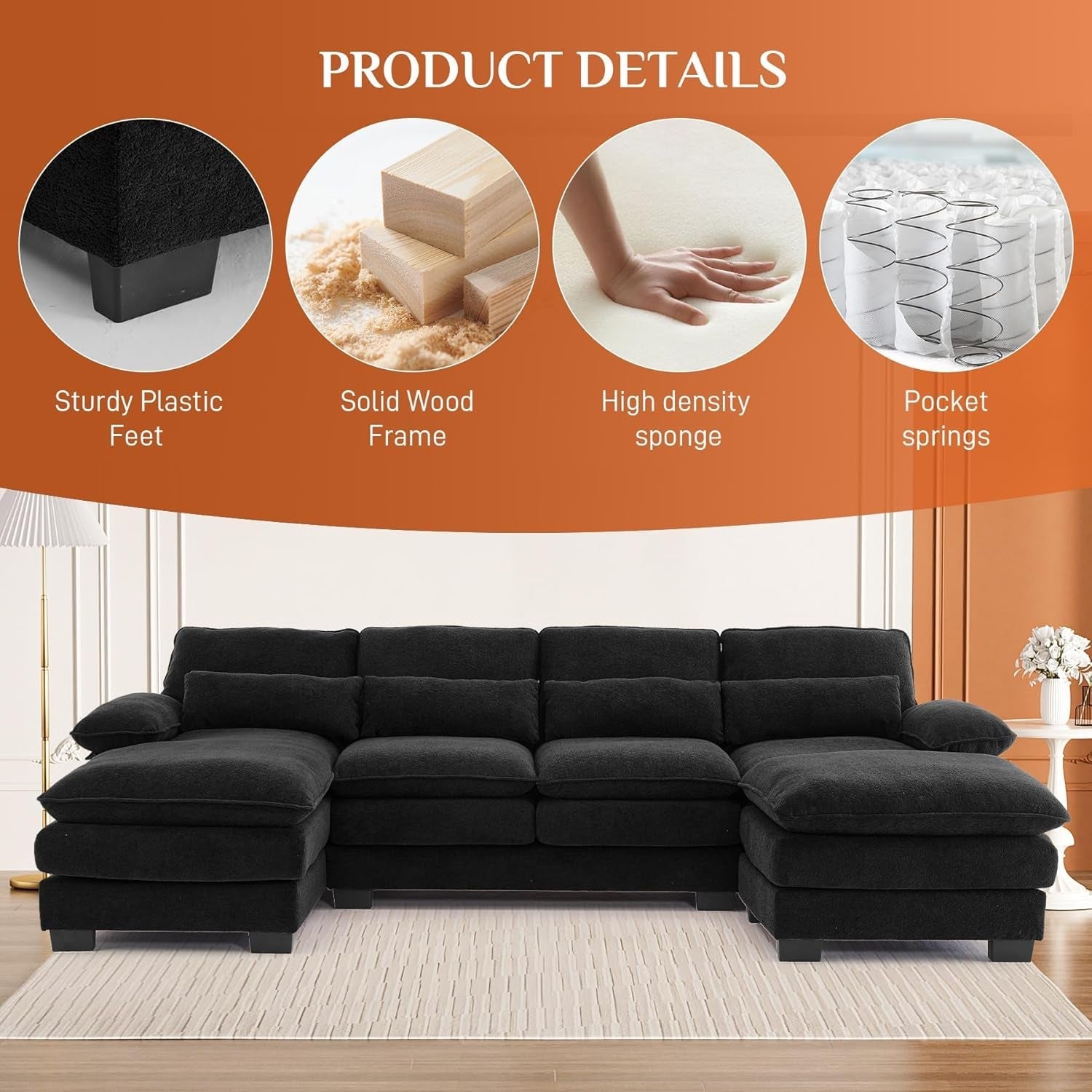 Cozy U Shape Sectional Sofa with Lounge Chaise