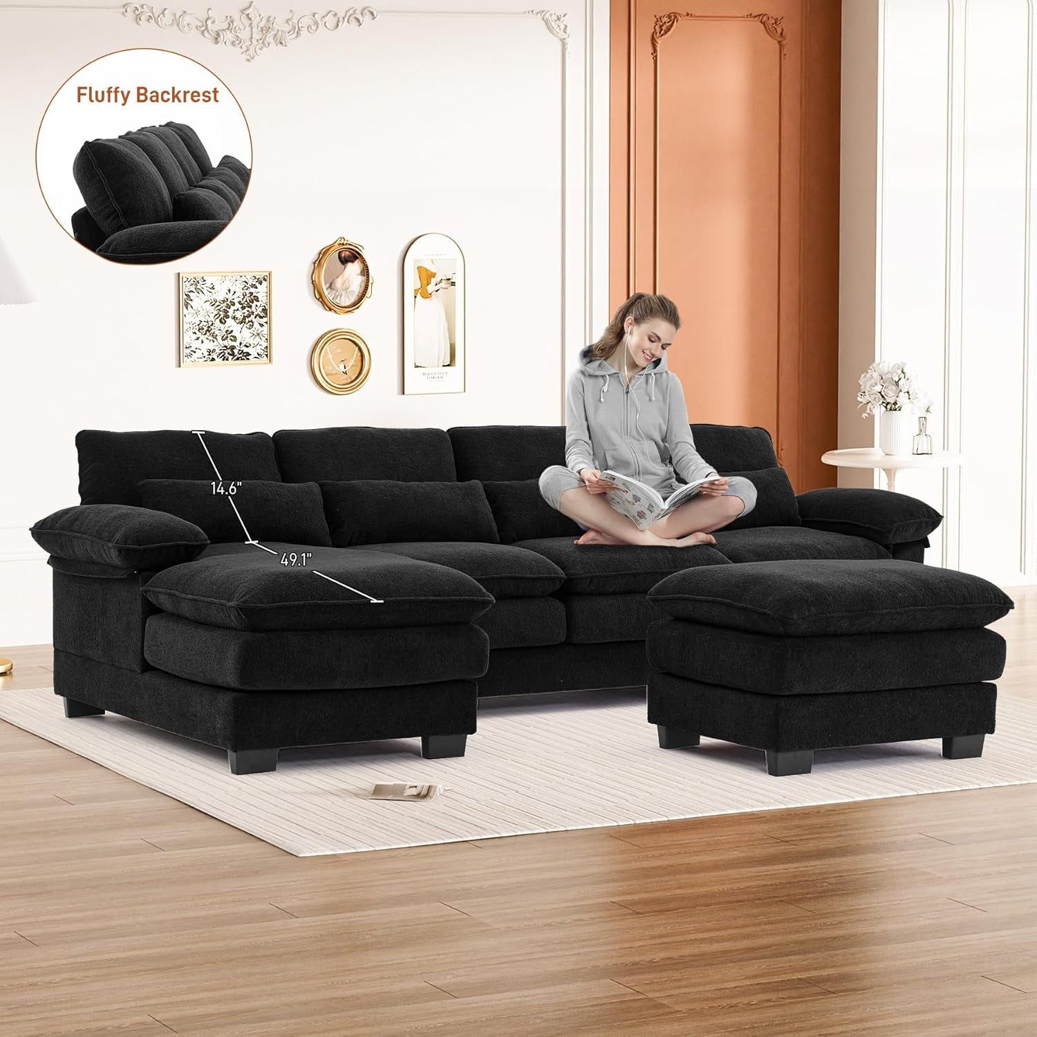 Cozy U Shape Sectional Sofa with Lounge Chaise