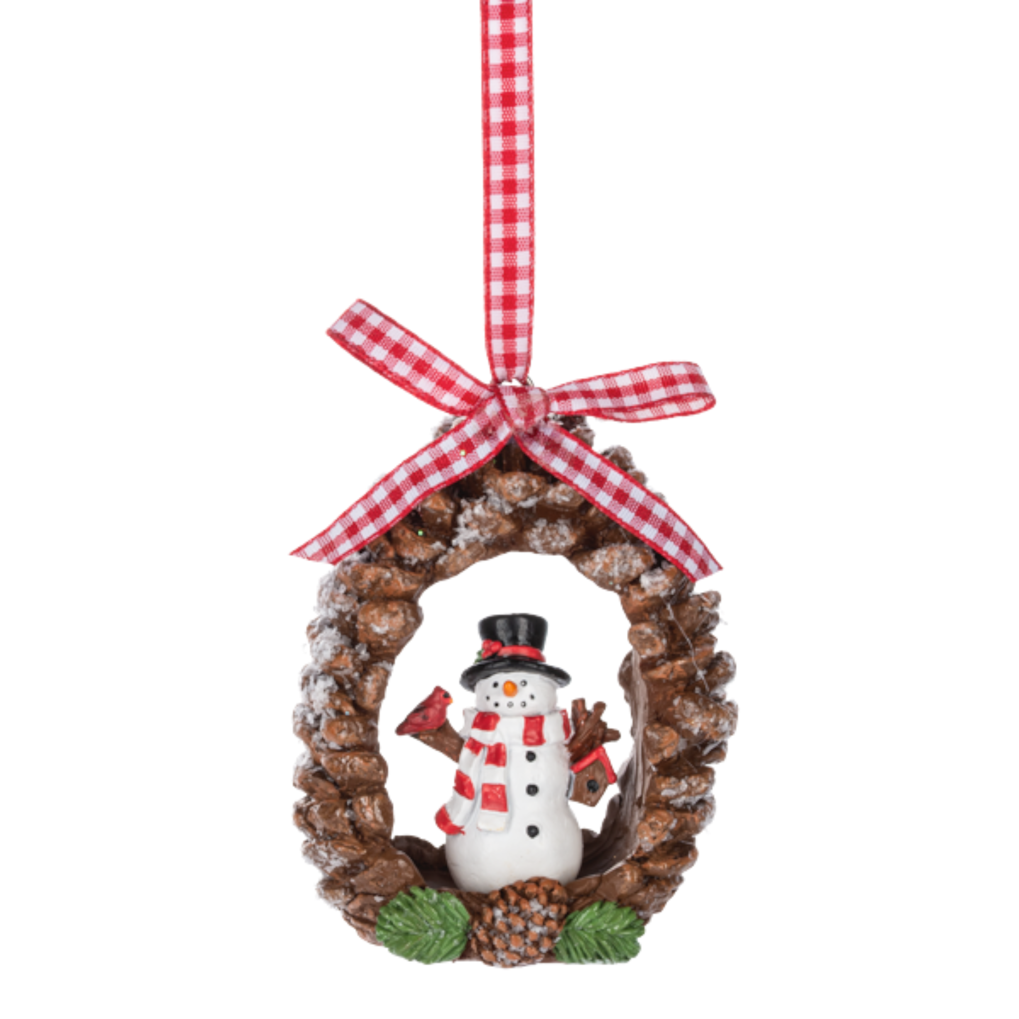 Cozy Woodland Snowman Pinecone Wreath Ornament