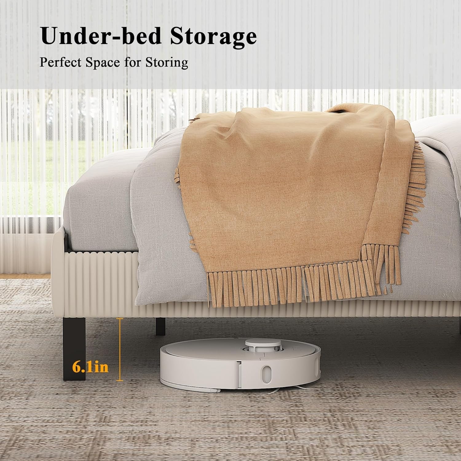 Cream Beige King Size Bed Frame With Tufted Headboard
