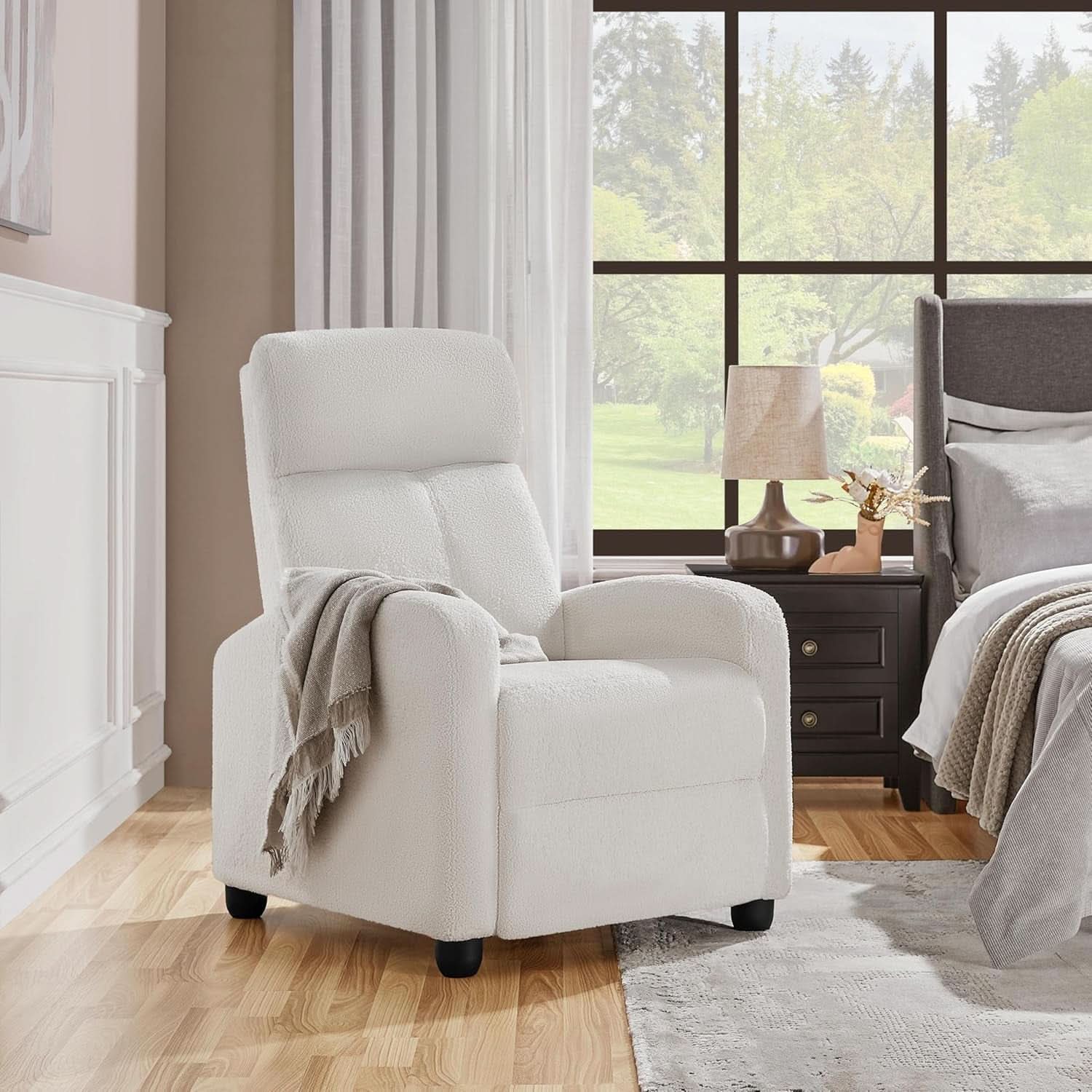Cream Boucle Adjustable Recliner Chair For Living Room