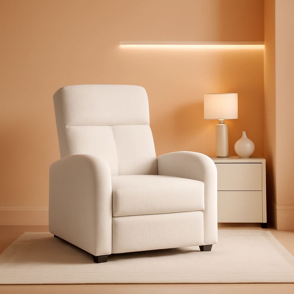 Cream Boucle Adjustable Recliner Chair For Living Room