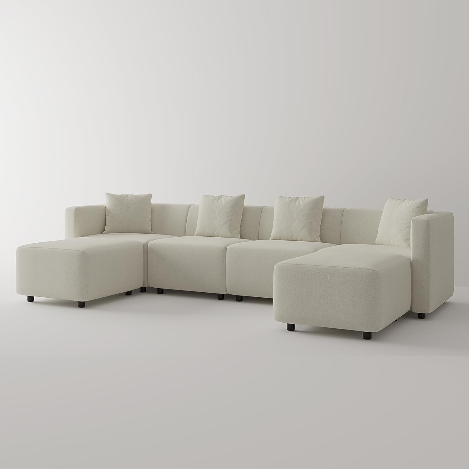 Cream Convertible Modular Sectional Sofa Reversible Chaise