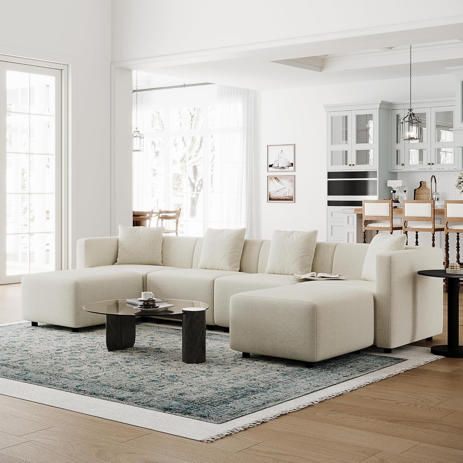 Cream Convertible Modular Sectional Sofa Reversible Chaise