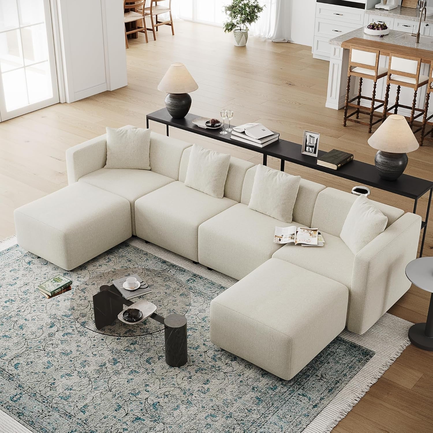 Cream Convertible Modular Sectional Sofa Reversible Chaise