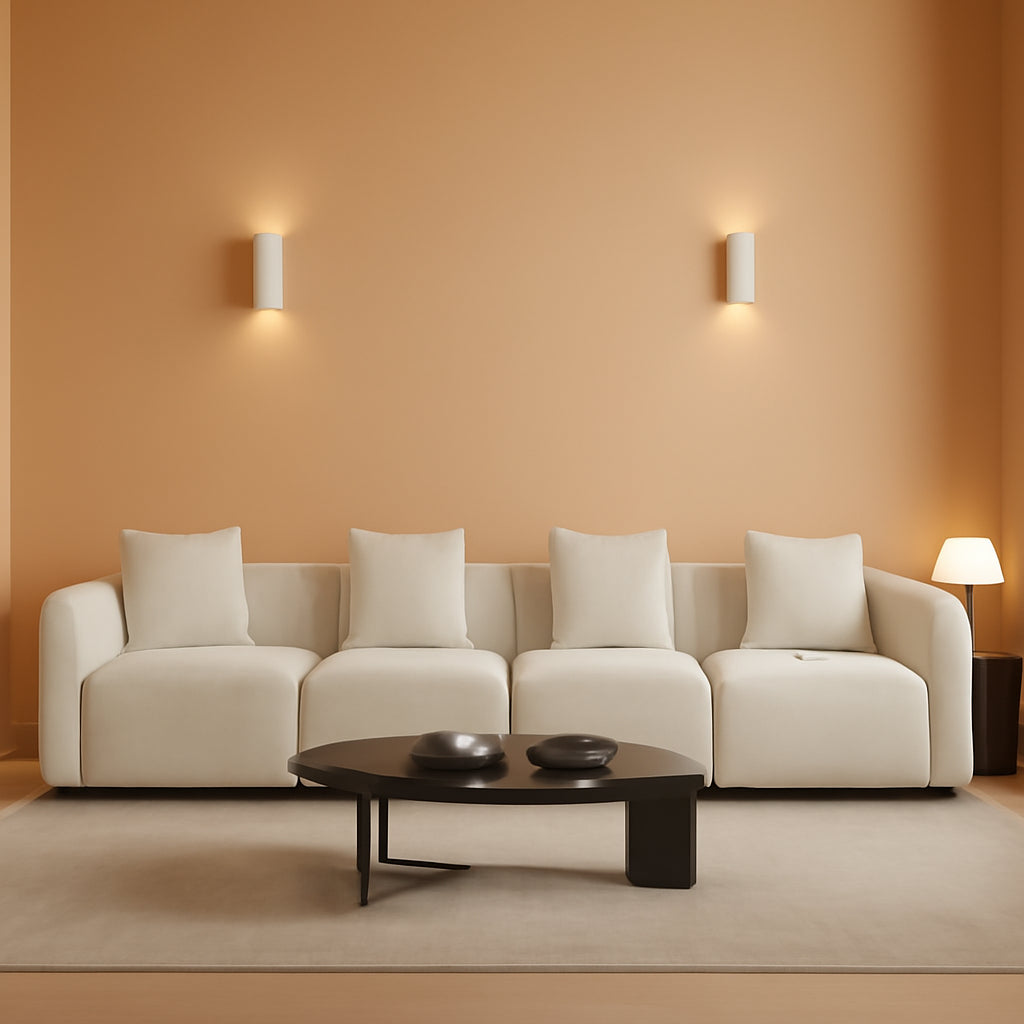 Cream Convertible Modular Sectional Sofa Reversible Chaise